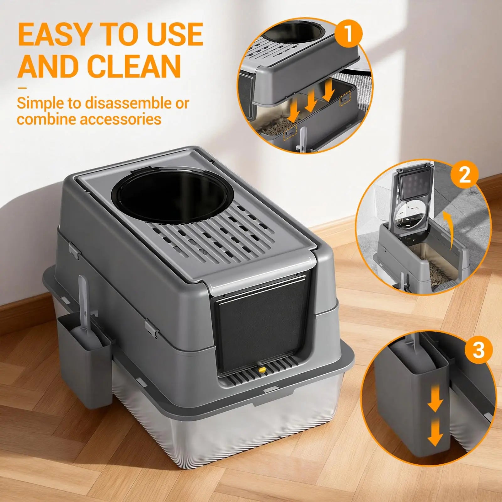 Stainless Steel High-Sided Cat Litter Box Leak-Proof Lid Large Tray for All Cats