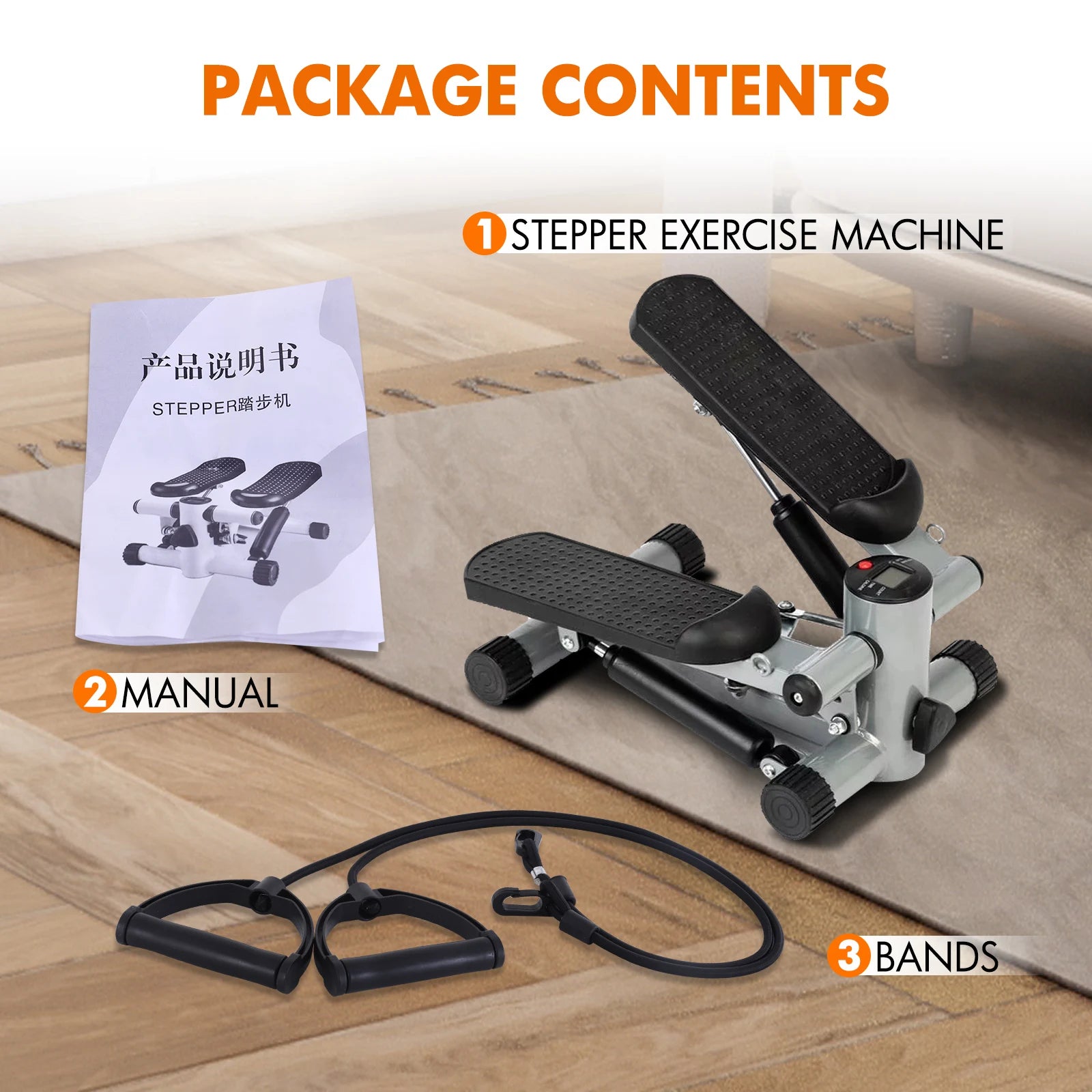 Mini Stepper with Resistance Bands – Silent Twist Stair Stepper Exercise Machine with Digital Display 330lbs Capacity