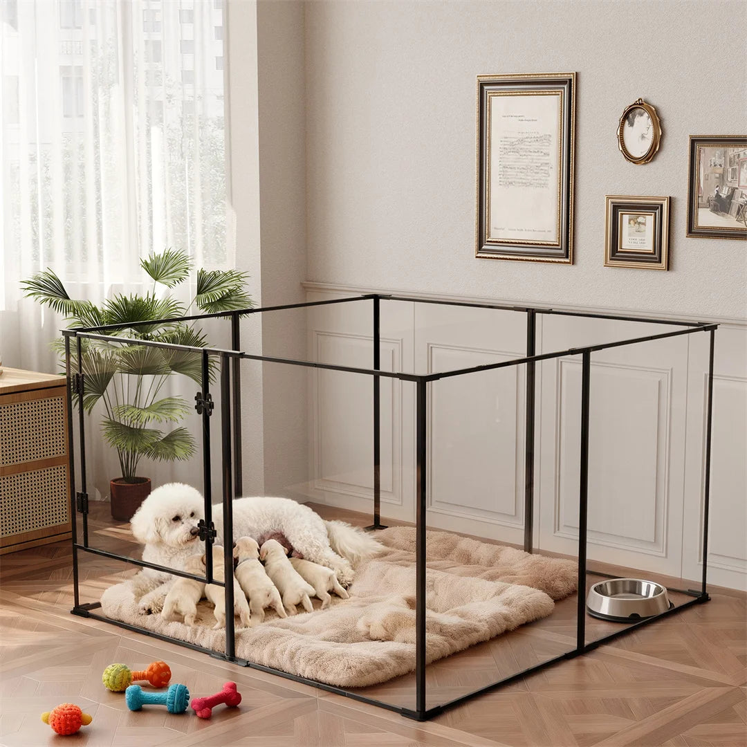 BINGOPAW 8 Panel Acrylic Dog Playpen Indoor Whelping Pen Box for Puppies Rabbits Small Animals