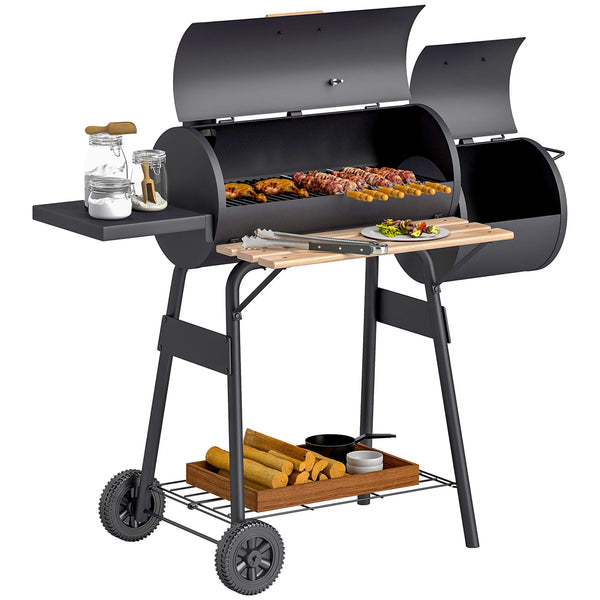 Portable Charcoal BBQ Grill with Offset Smoker Combo, Steel
