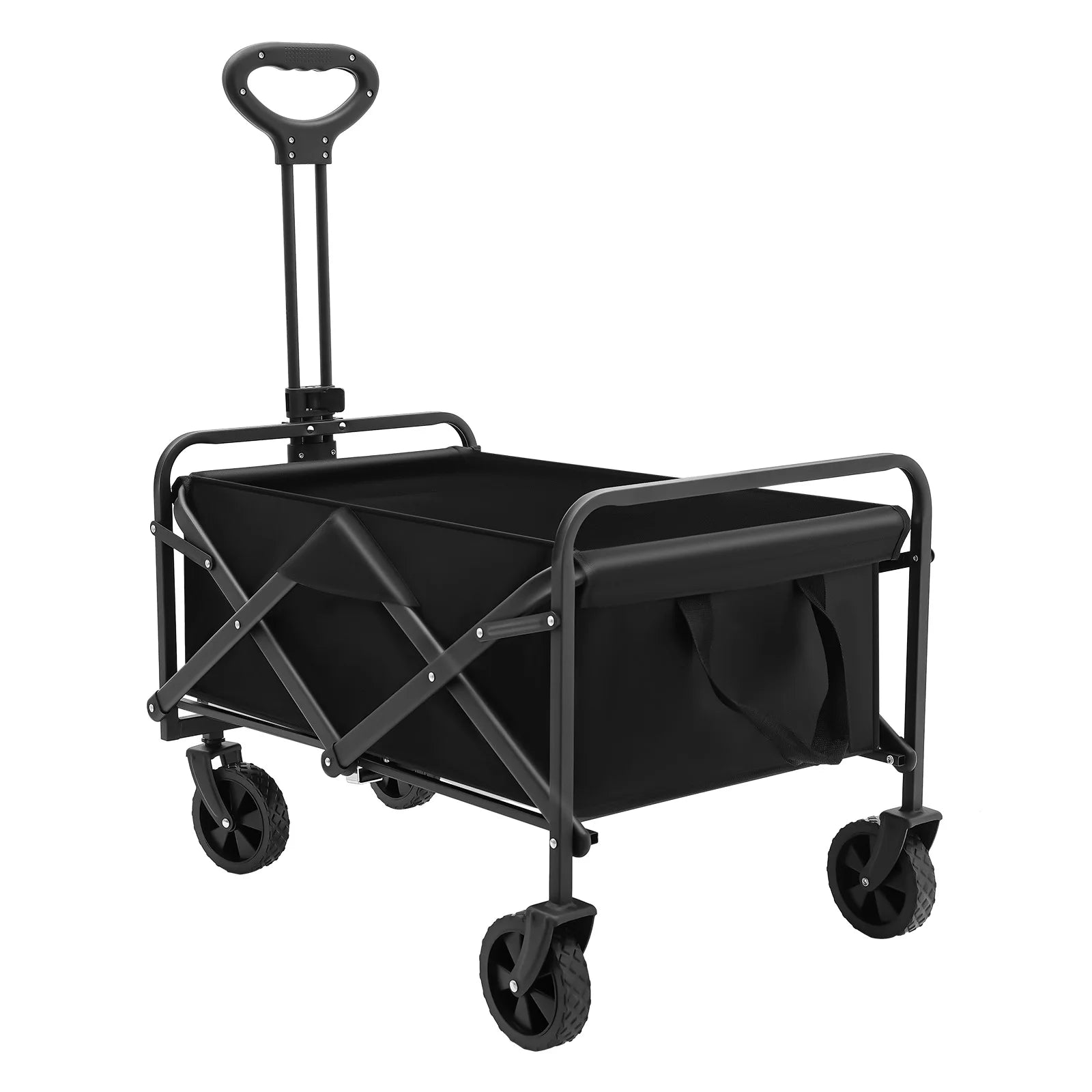 Folding Wagon Garden Cart 80kg 5 Inch Rubber Wheels Adjustable Handle 2 Cup Holders for Camping Shopping Outdoor