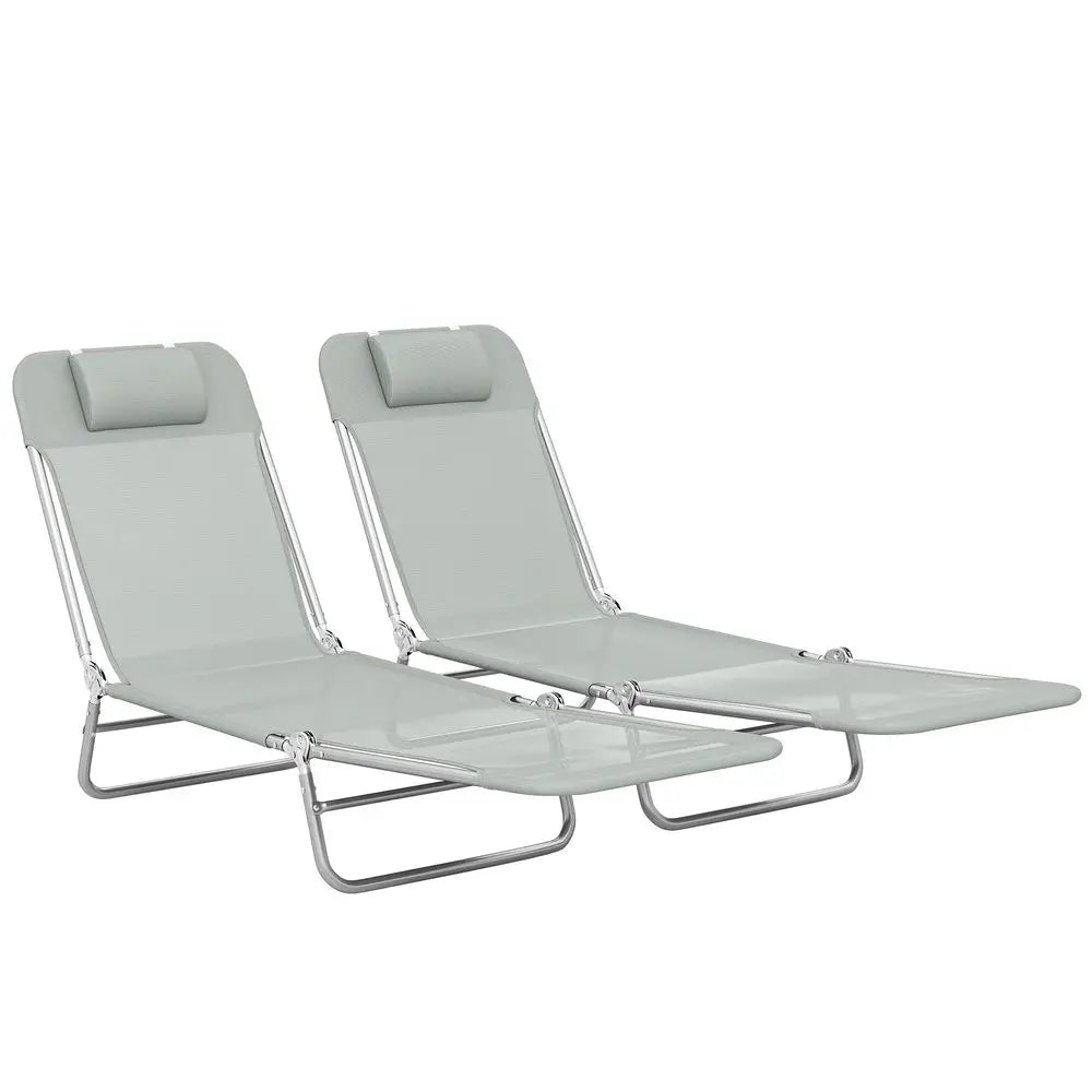 Set of 2 Folding Sun Loungers Textilene 5 Position Adjustable Backrest Headrest 120kg for Garden Beach Camping