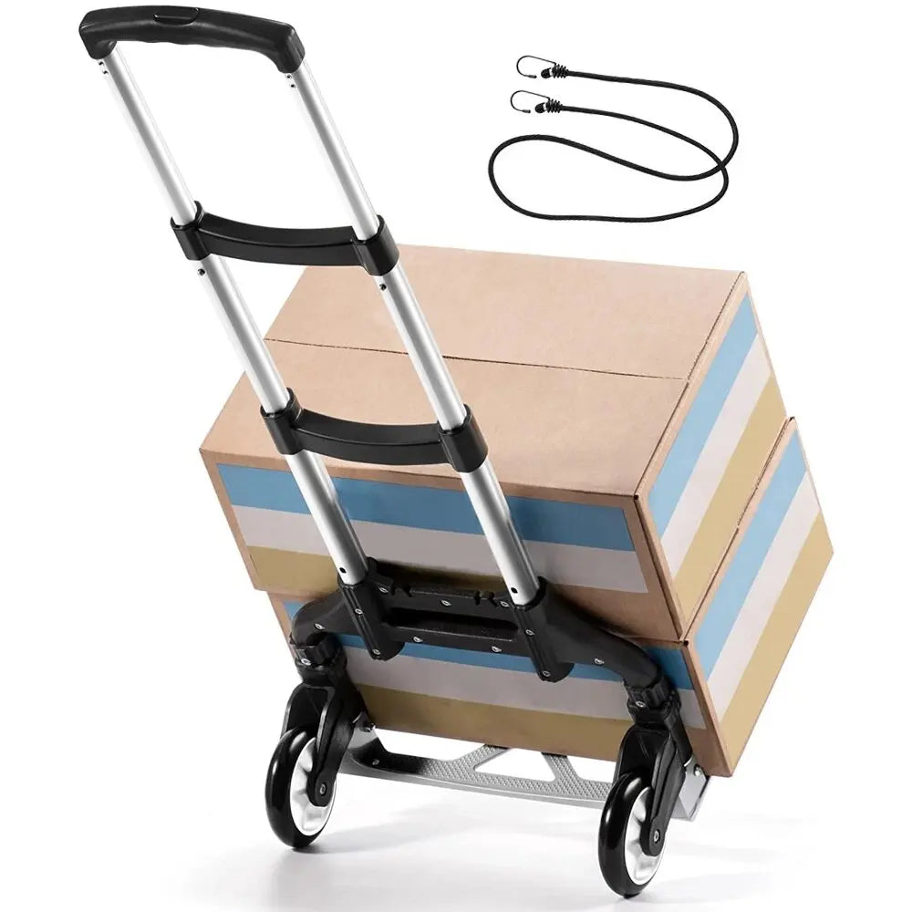 90kg Folding Hand Truck Dolly Aluminium Telescoping Handle Bungee Cord for Moving Luggage Travel Office