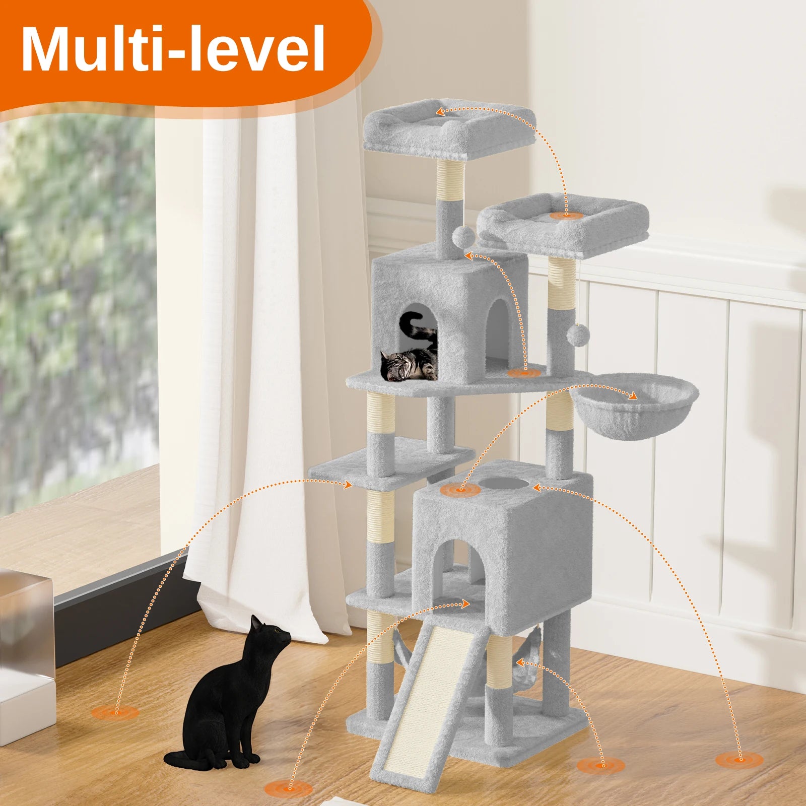 Dogat 158cm Multi-Level Cat Tree Scratching Board Post Perch Large Pet Playhouse for Multiple Cats