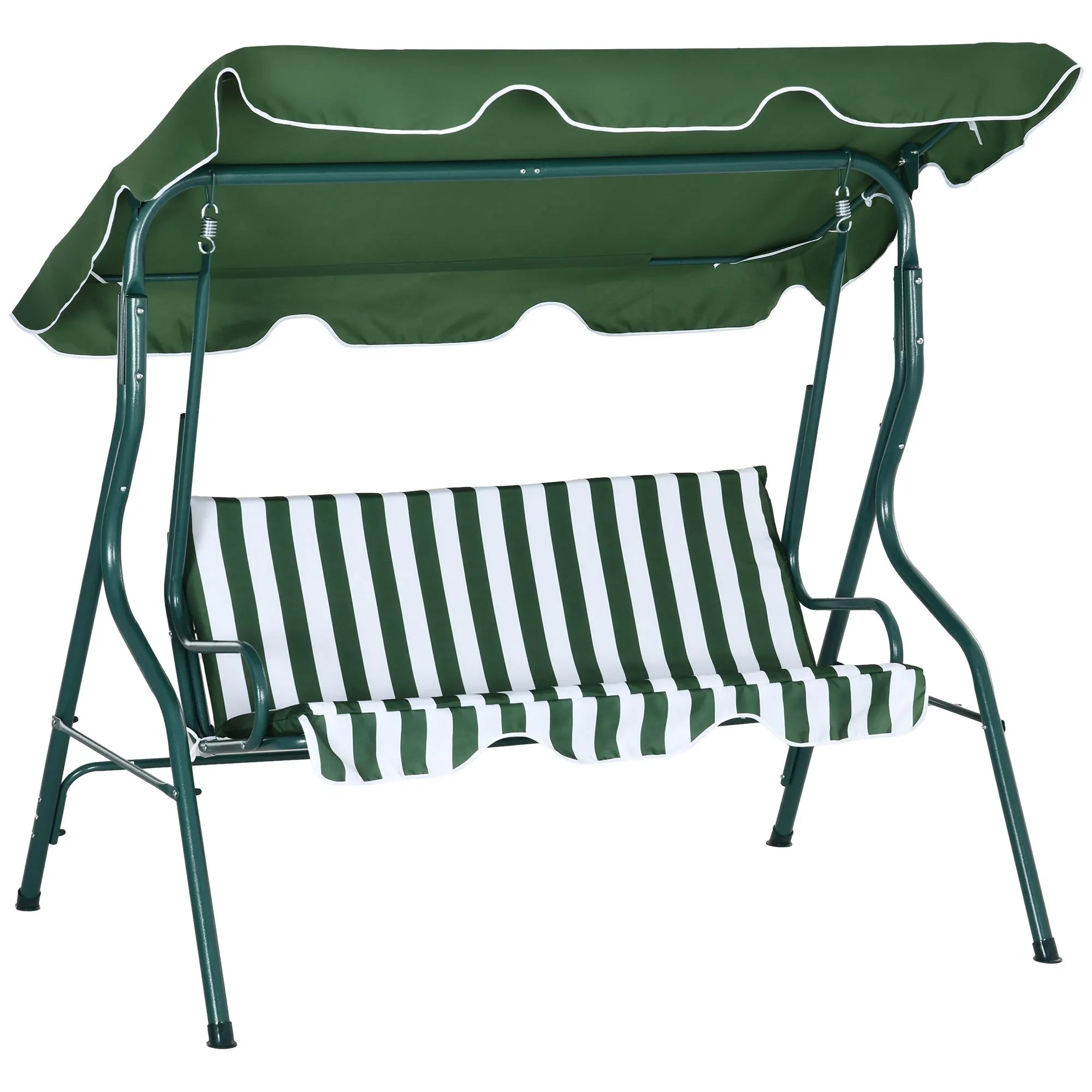 3 Seater Canopy Swing Chair Outdoor Garden Bench with Adjustable Canopy Padded Seat and Metal Frame