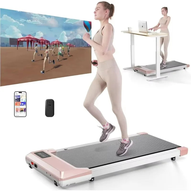 Pink Under Desk Walking Pad Treadmill 2.5HP 300lbs Capacity Remote Control LED Display for Home Office