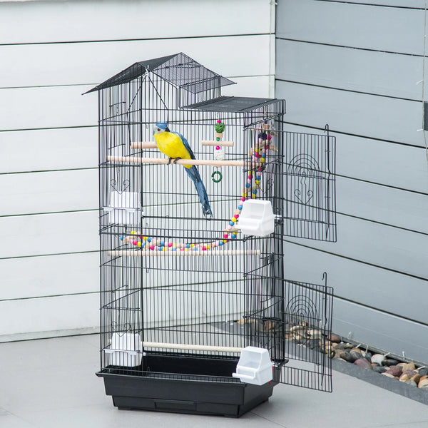 Tall Metal Bird Cage for Budgies and Finches with Accessories and Handle, Black