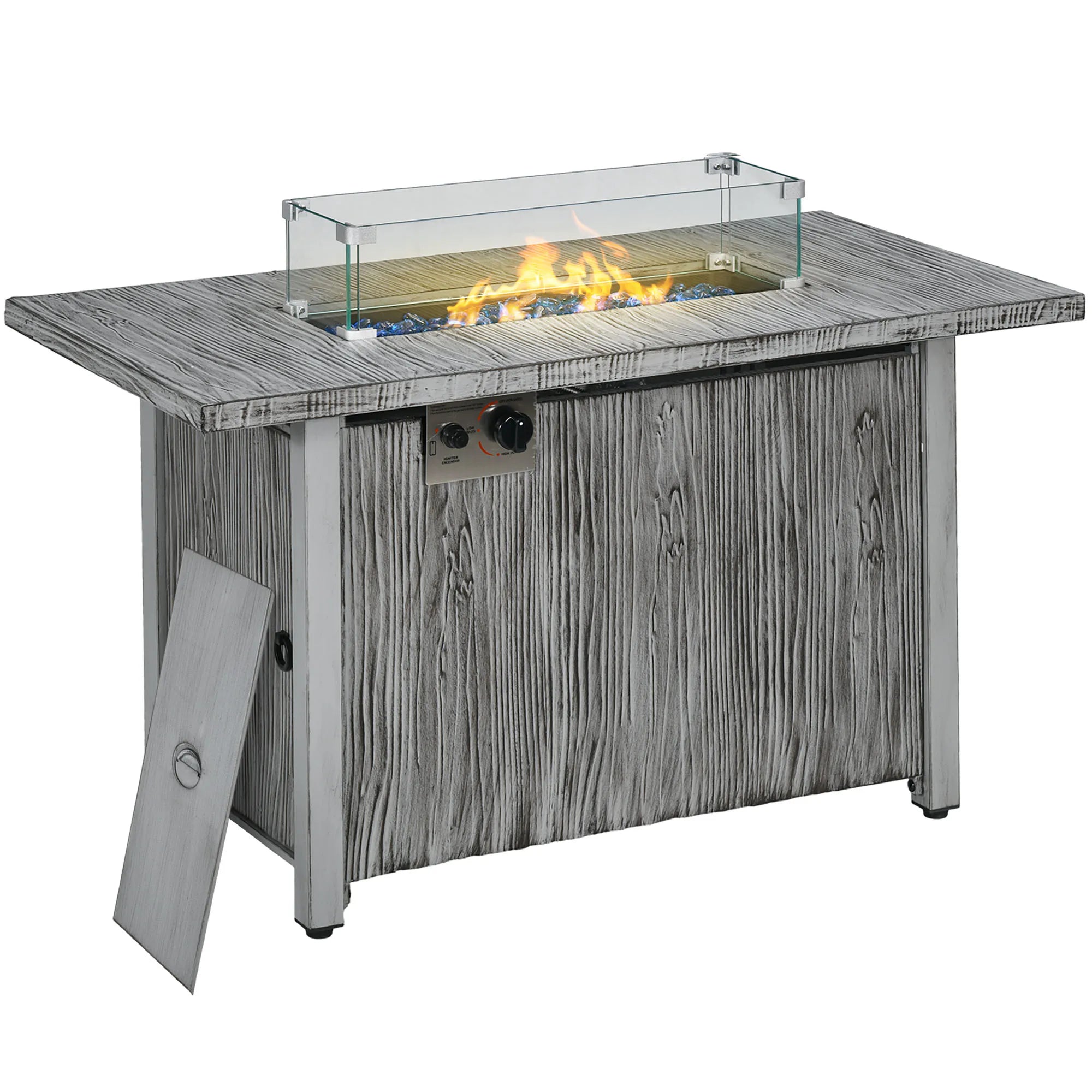 Propane Gas Fire Pit Table 50000 BTU Outdoor Patio Heater with Glass Beads Rain Cover Seats 4-6 Grey