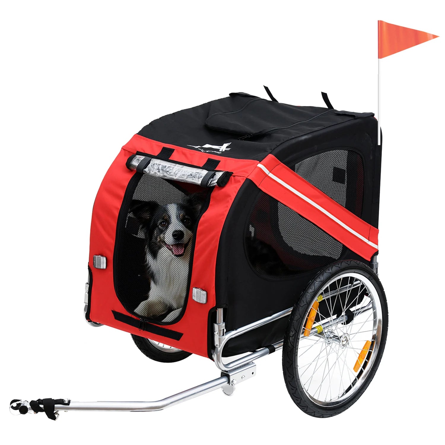 Pet Bicycle Trailer Dog Cat Bike Carrier with Mesh Windows Weather Resistant Oxford and Safety Flags for Medium Dogs