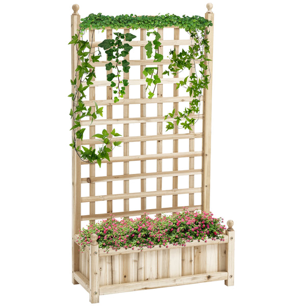 Garden Planter with Trellis Fir Wood Planting Box for Climbing Vines 2 Drainage Holes 50kg Natural