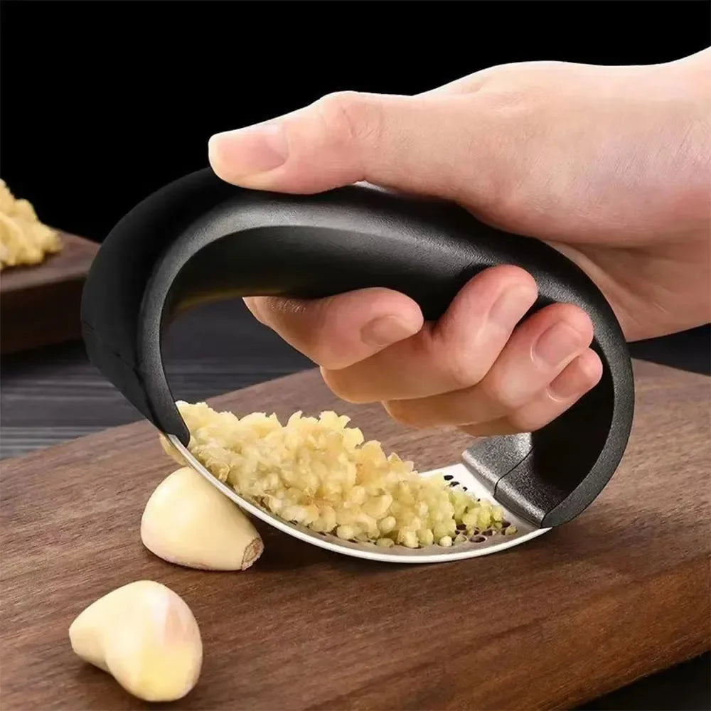 3-in-1 Garlic Press Chopper and Mincer with Silicone Peeler | Rust-Proof Stainless Steel Garlic Crusher for Kitchen