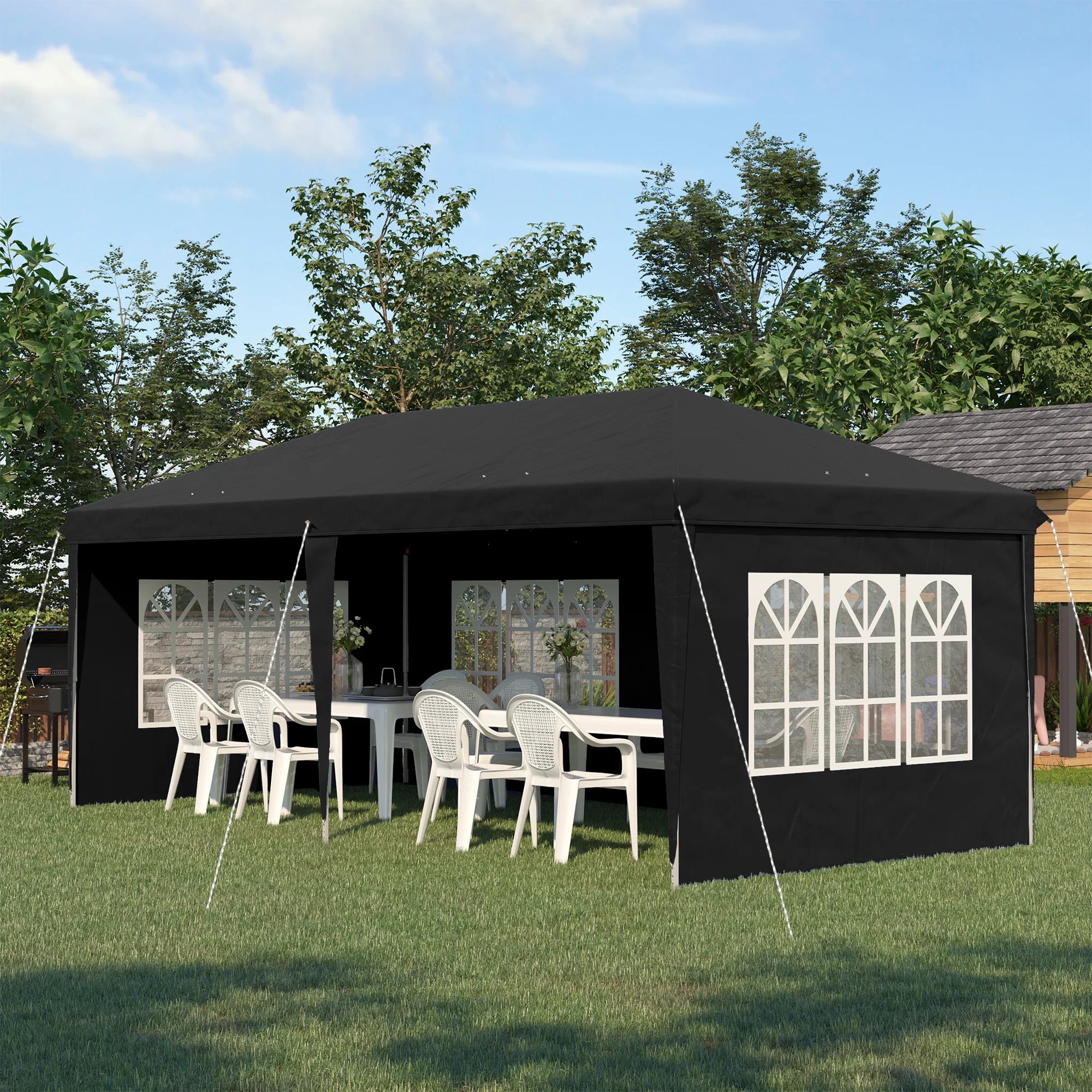 3 x 6m Pop-Up Garden Gazebo with 4 Removable Sidewalls, Guy Ropes, Ground Stakes and Carry Bag