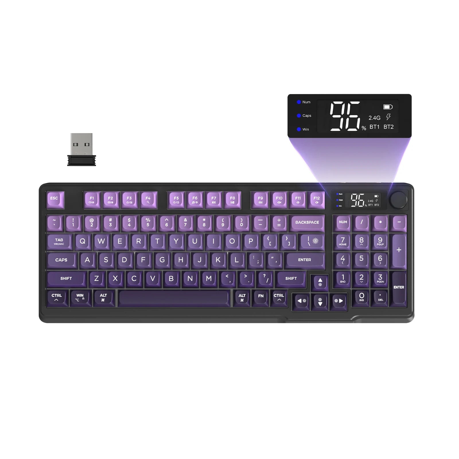 Wireless Gaming Keyboard with Display Screen & Knob – 94 Keys, Bluetooth & 2.4GHz, Quiet Membrane
