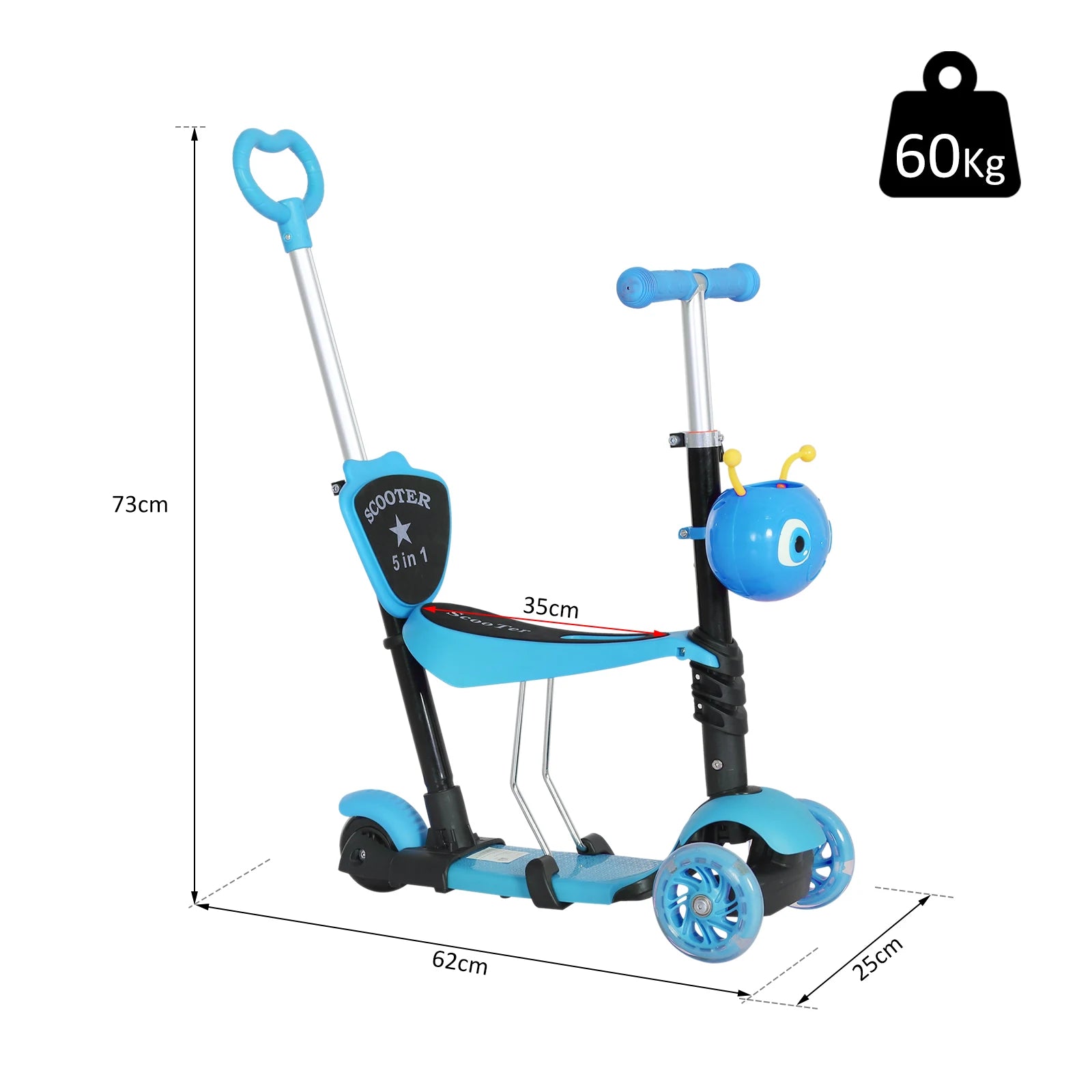 5 in 1 Kids Kick Scooter with Seat Adjustable 3 Wheel Ride On Walker