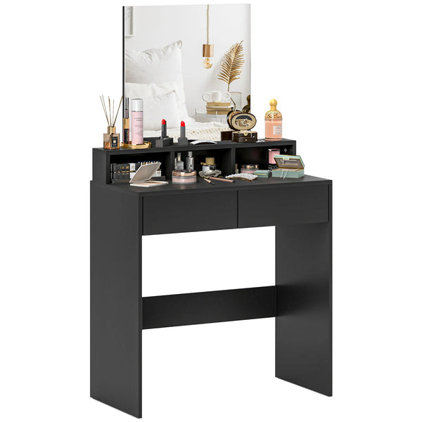 Compact Dressing Table with 49x50cm Copper Free Mirror 3 Shelves 2 Drawers and Anti Tipping Straps Black