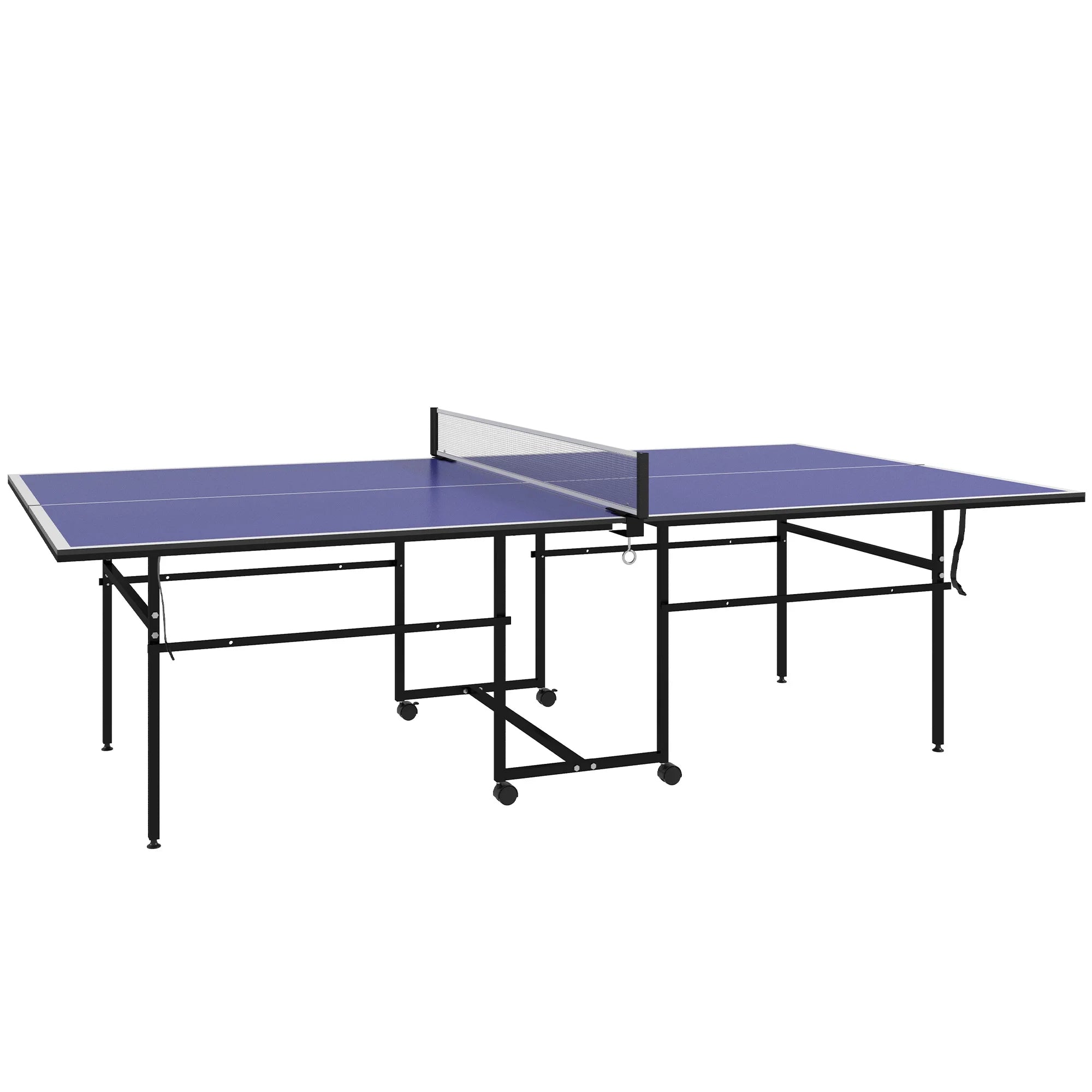 9FT Foldable Table Tennis Table Full Size with Net Paddles Balls Cover Rolling Casters for Home and Club Blue