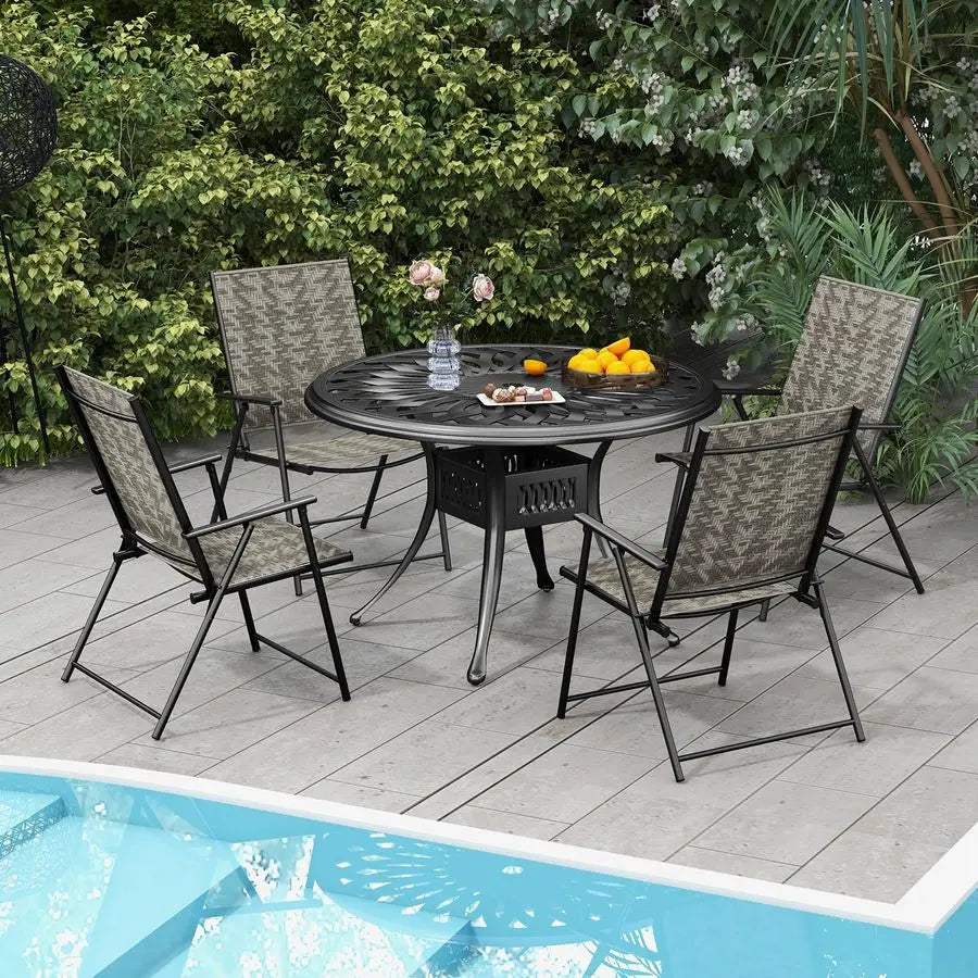 Set of 2 Folding Rattan Garden Chairs with Armrests 160kg Metal Frame for Patio Bistro Camping Balcony Grey