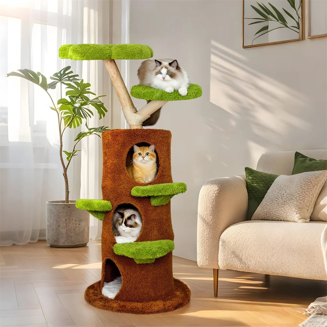 BINGOPAW Green Multi-Level Cat Tree Tower 61x148cm Sisal Scratching Post Plush Cave for Multiple Cats