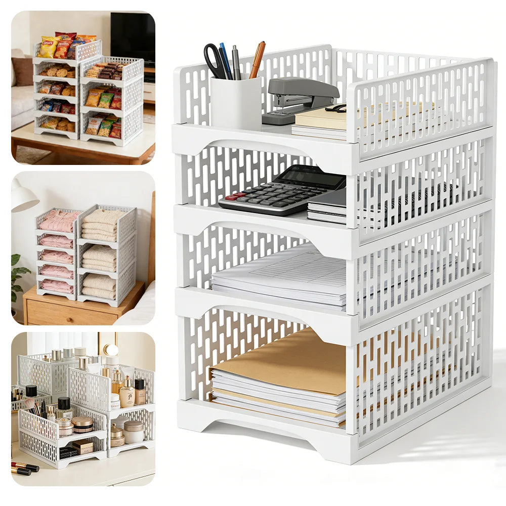 2 or 4 Pack Stackable Wardrobe Storage Basket PP Plastic Foldable Shelf Drawer Organiser for Clothes Toys Books