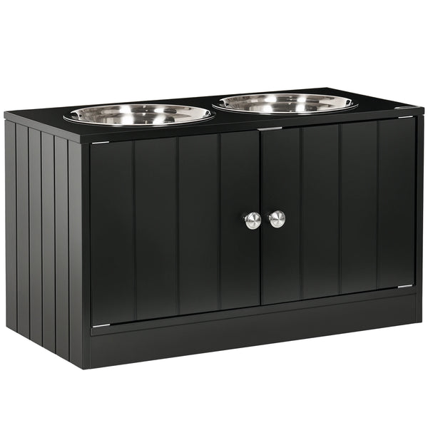 Raised Dog Feeding Station with Storage Cabinet and Stainless Steel Bowls