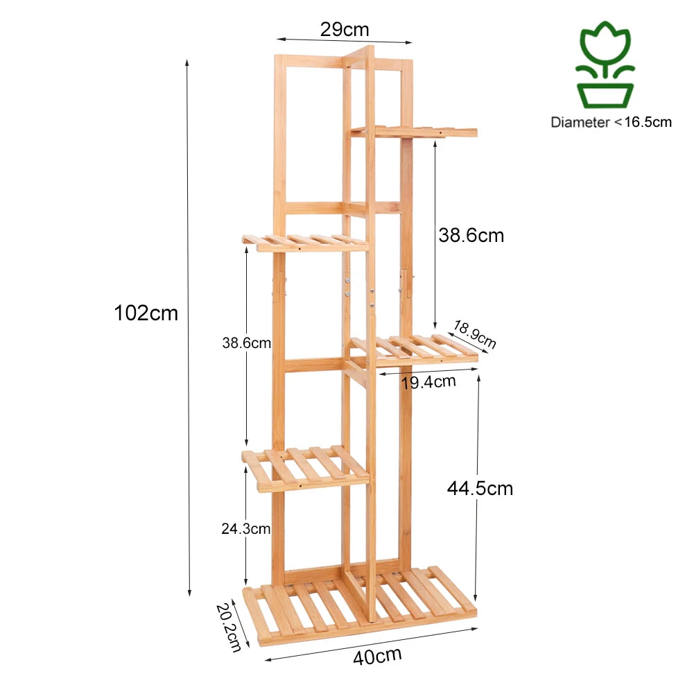 Tall Bamboo Plant Stand Flower Display Rack 5 or 6 Tier Indoor Outdoor Garden Storage Home Decor
