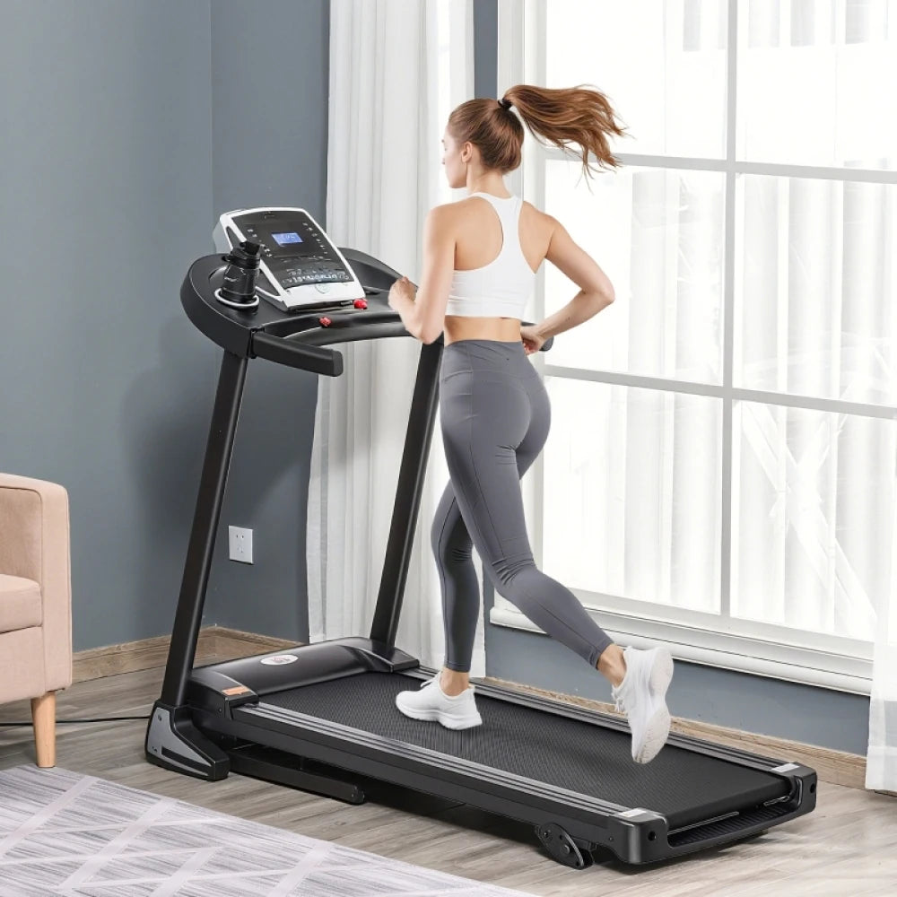 Folding Treadmill 2.0HP Incline 12.8km/h LED Display 12 Preset Programs Drink Phone Holder for Home Gym