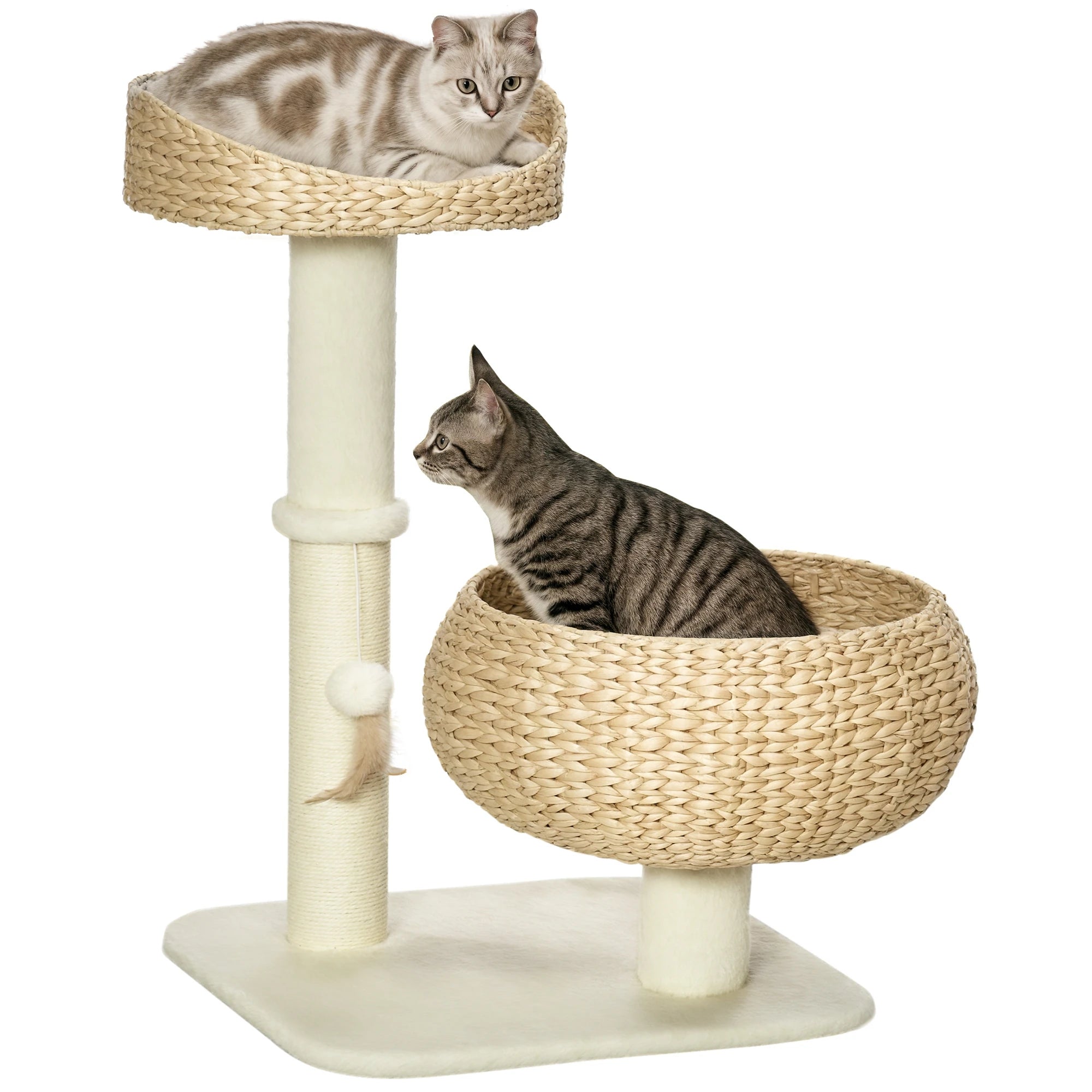 PawHut 72cm Cat Tree Kitten Tower 2 Beds Scratching Post Toy Ball Beige