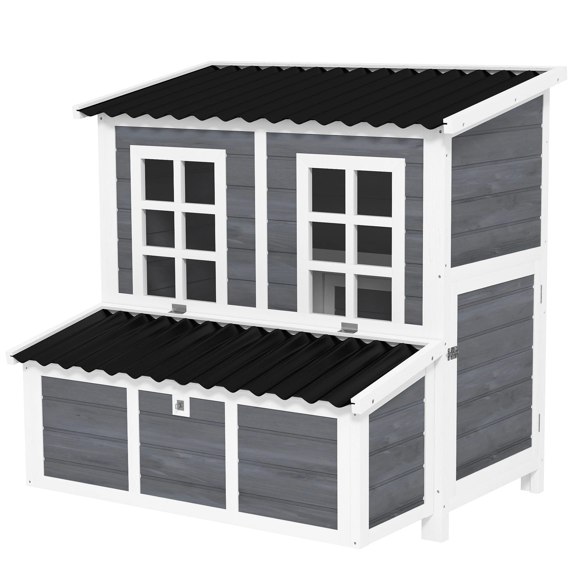 Wooden Chicken Coop with 3 Compartment Nesting Box Slide-Out Tray Perches and Waterproof Roof for 4-6 Chickens
