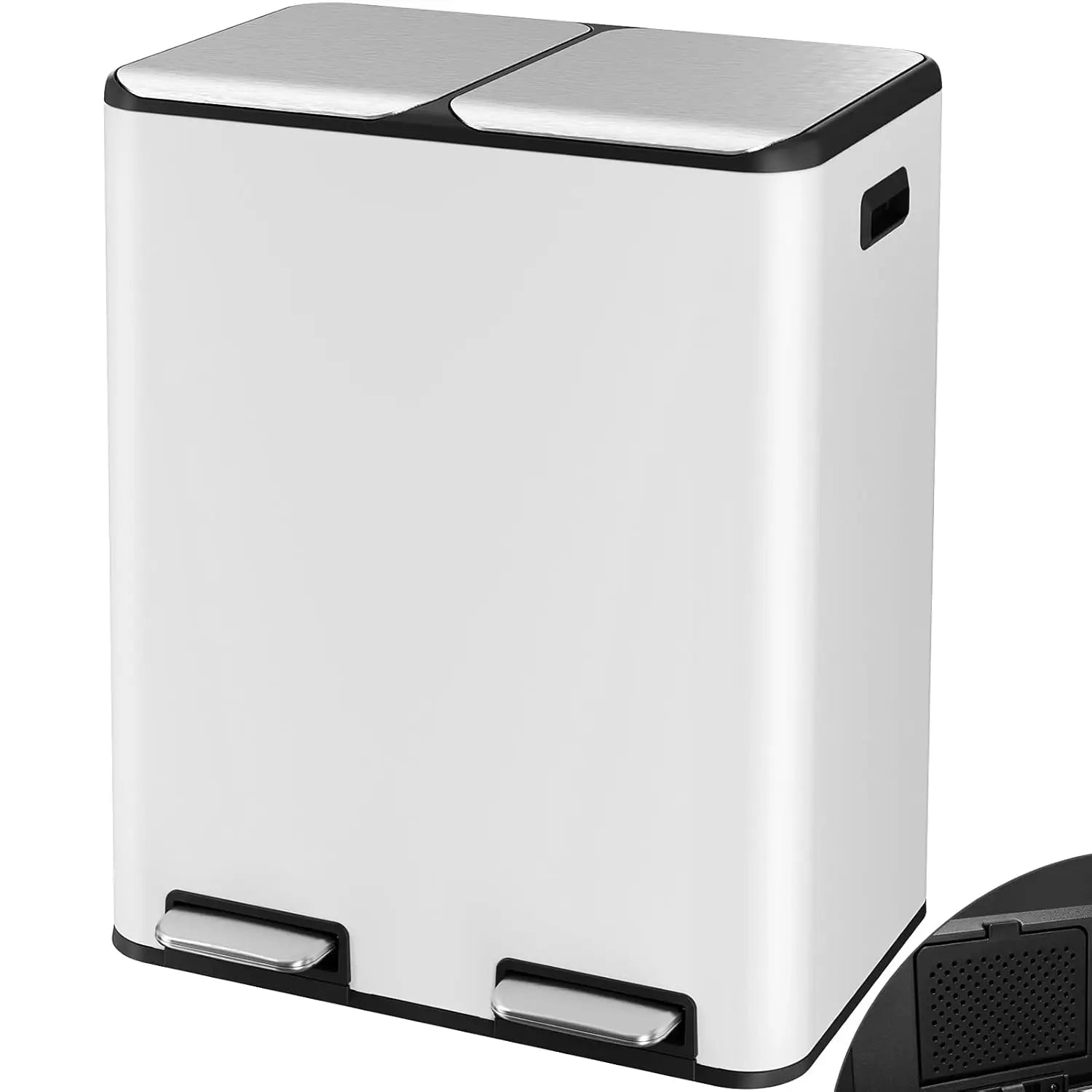 60L Double Pedal Bin Waste Separation Trash Can with Odour Filter Stainless Steel