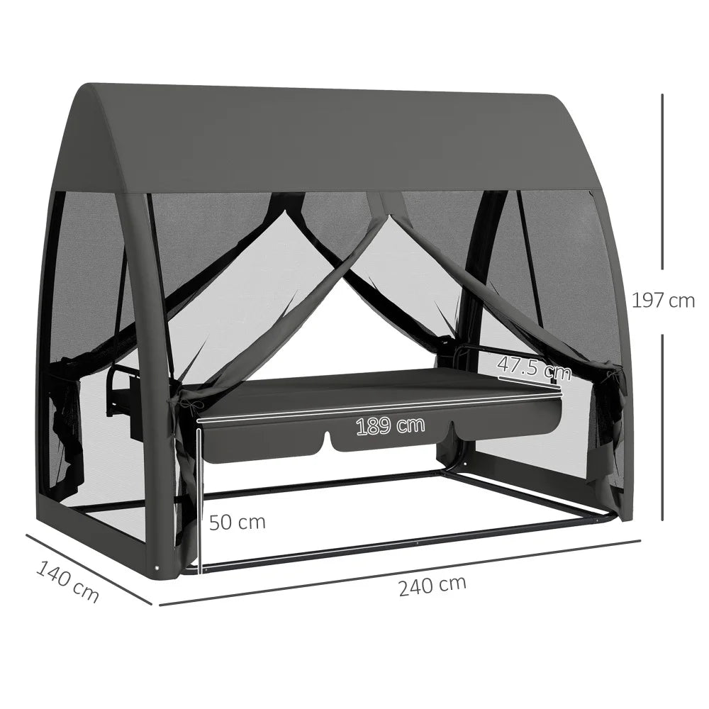 3 Seater Convertible Garden Swing Chair Bed with Canopy Curtains Outdoor Patio Hammock