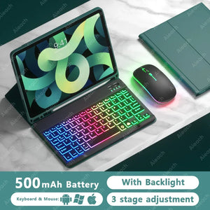 AIEACH Ipad Case Keyboard for Pro 13 M4, 12.9 3-6Th, 11 1-4Th, Air 13/11 M2/M3, Air(4-5Th), Ipad 7-10Th, Backlight Pencil Holder