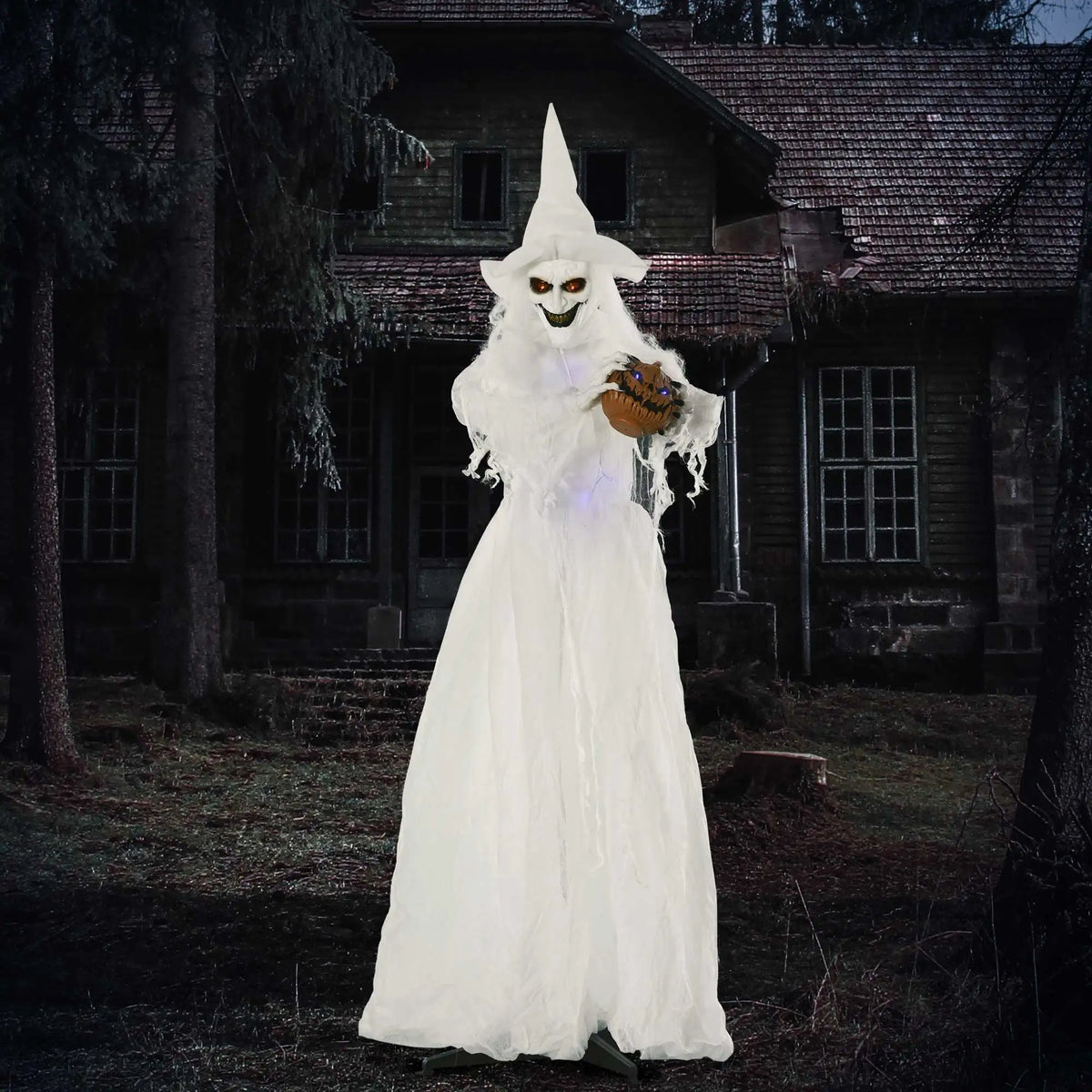 74" Light-Up Witch Halloween Decoration, White