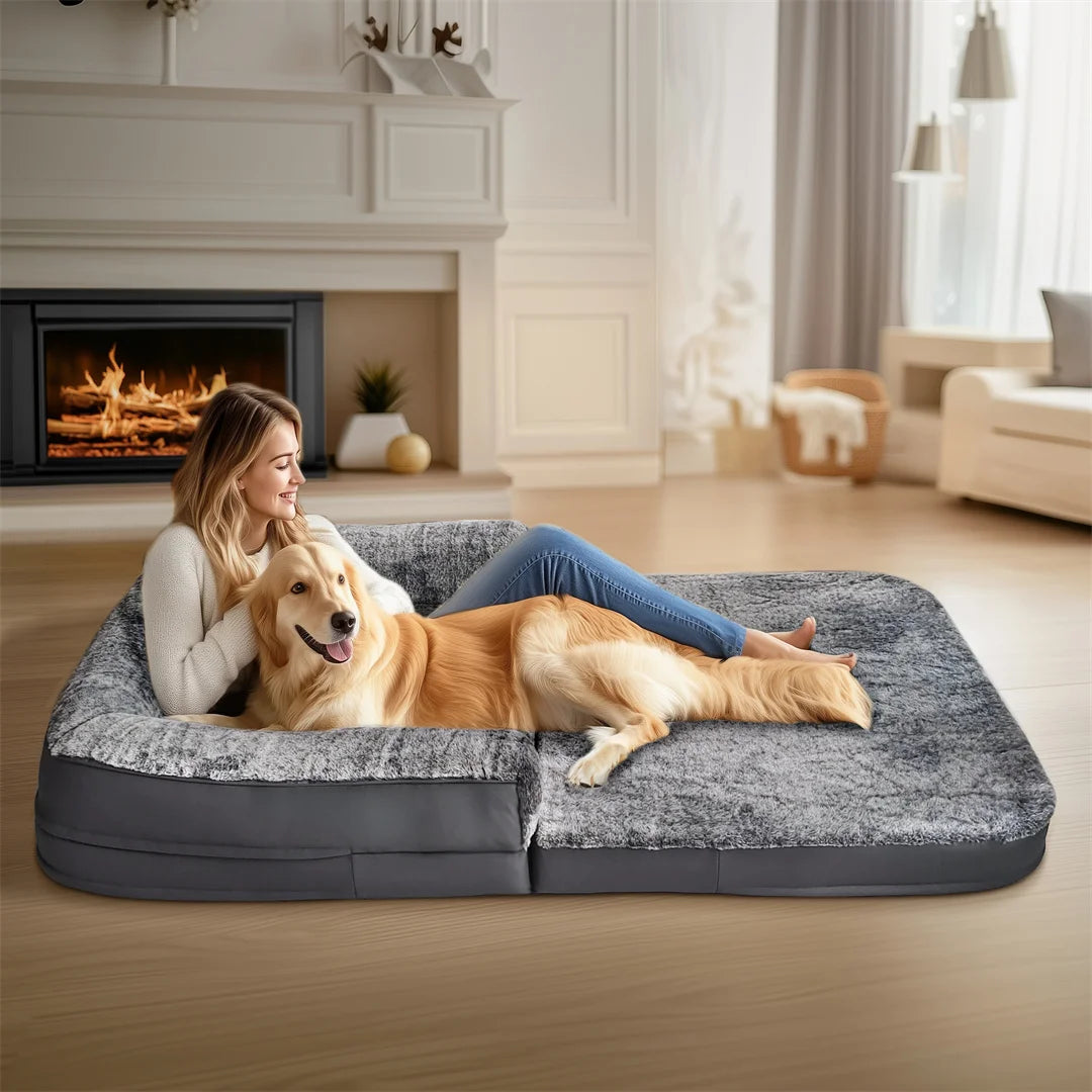 180cm Human Size Giant Dog Bed Calming Plush Orthopedic Foldable Waterproof for Winter Warmth