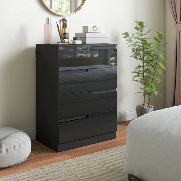 High Gloss 4-Drawer Chest of Drawers, 60 x 40 x 85cm, Black