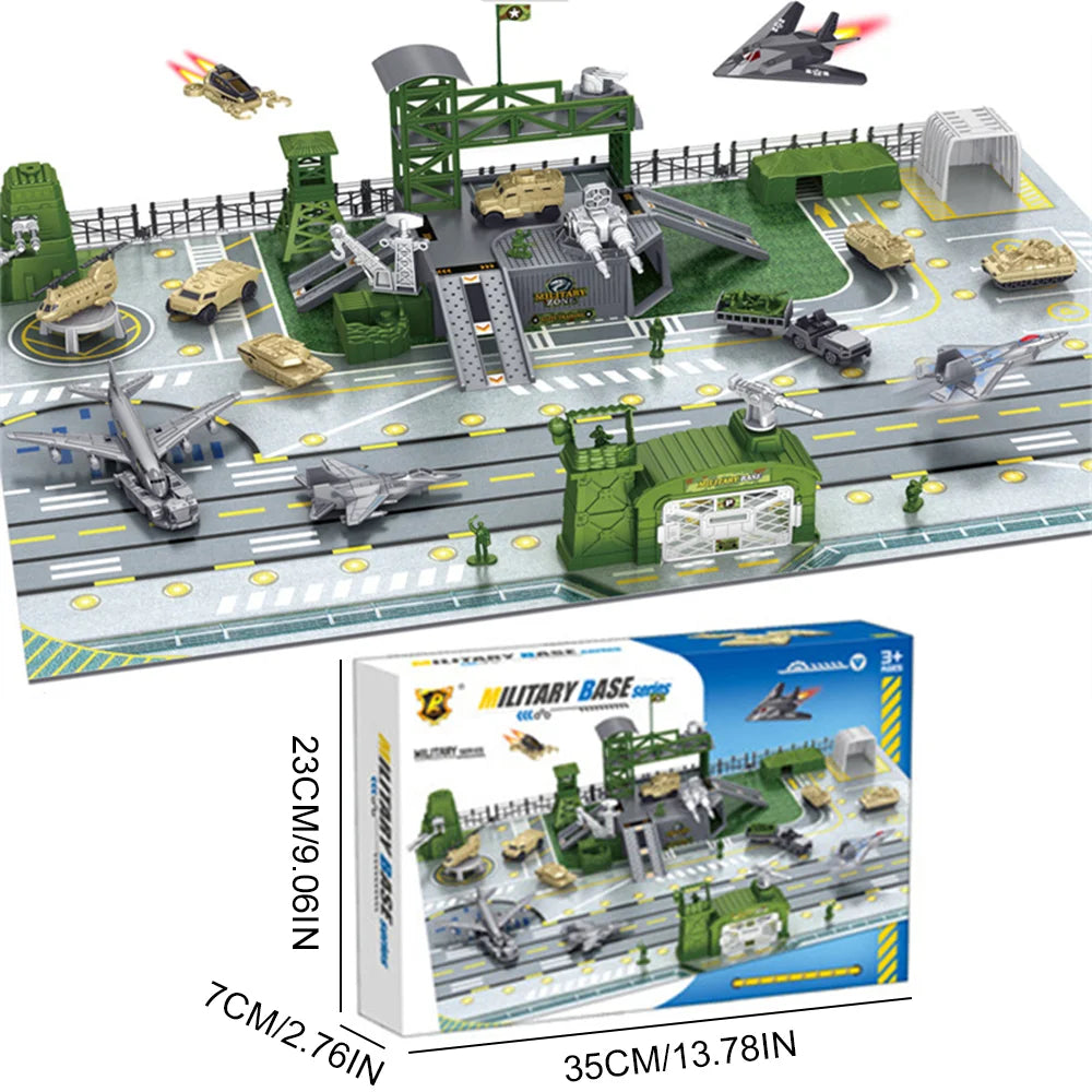 Military Base Toy Set for Kids, Interactive Action Figures with Tanks, Helicopters & Airplanes, Birthday Gift