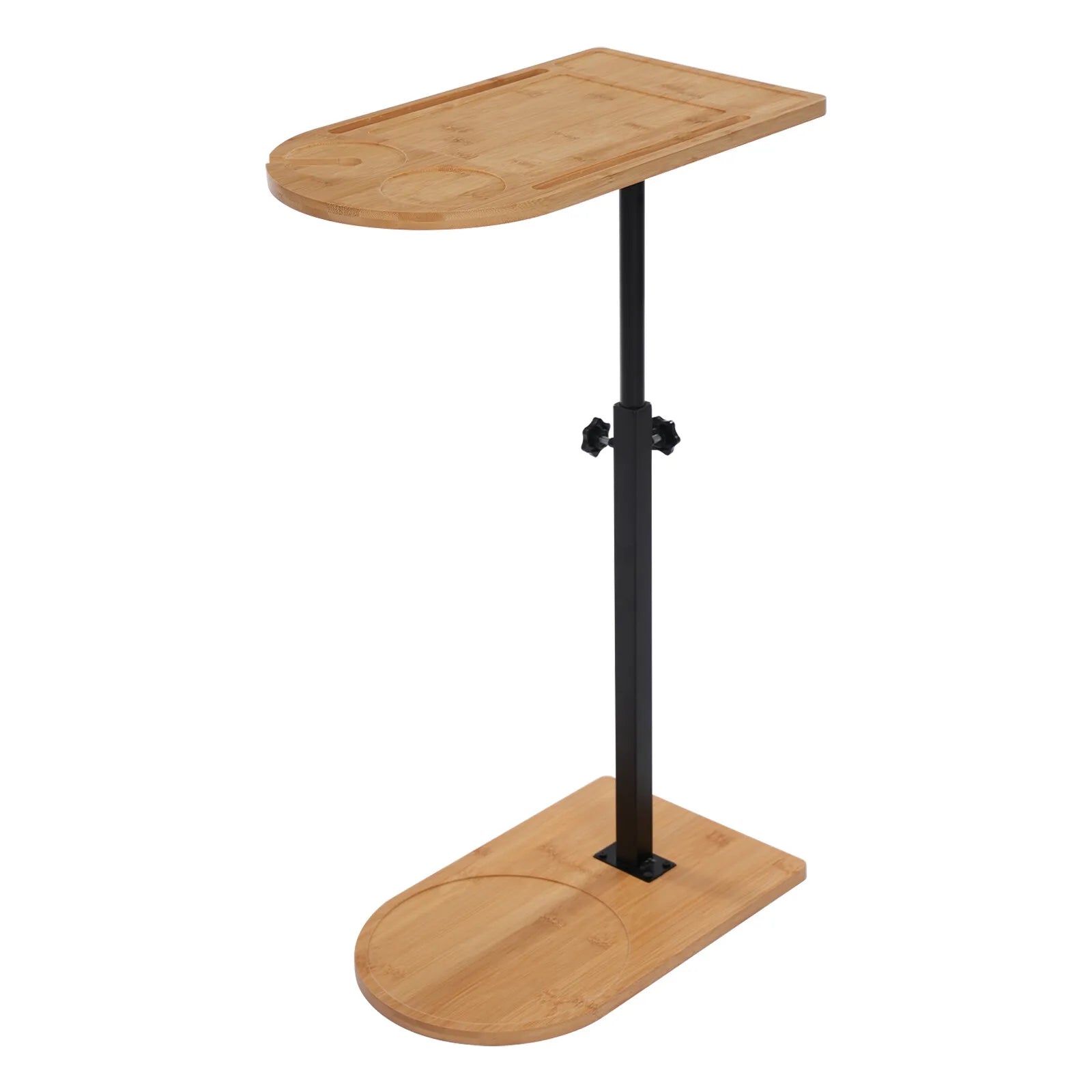 Bamboo C-Shaped Side Table with Adjustable Height and 360° Rotation | Sofa Bathtub Laptop Tray Table