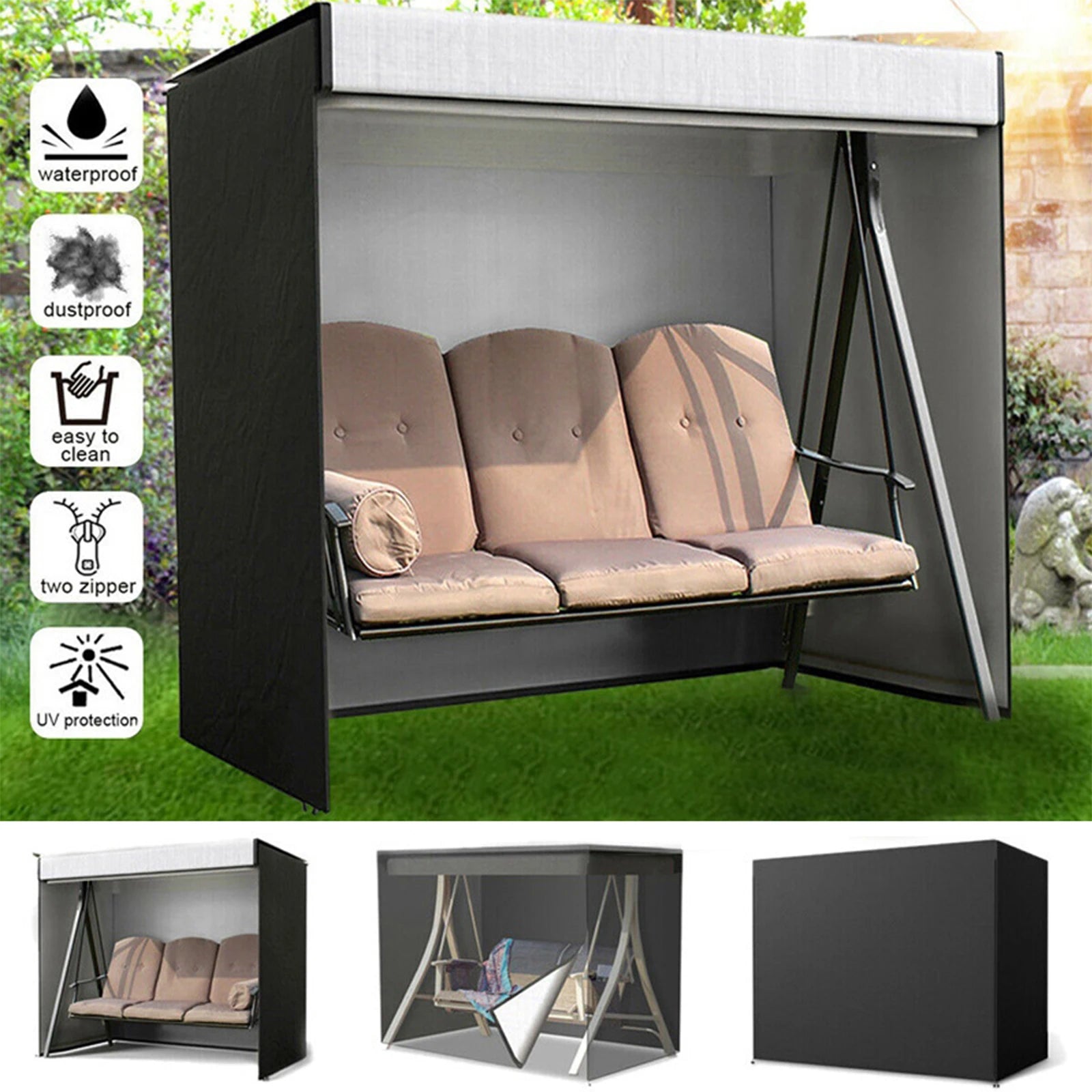 210D Oxford Cloth Outdoor Swing Cover, Waterproof Windproof and Dustproof Garden Swing Seat Cover