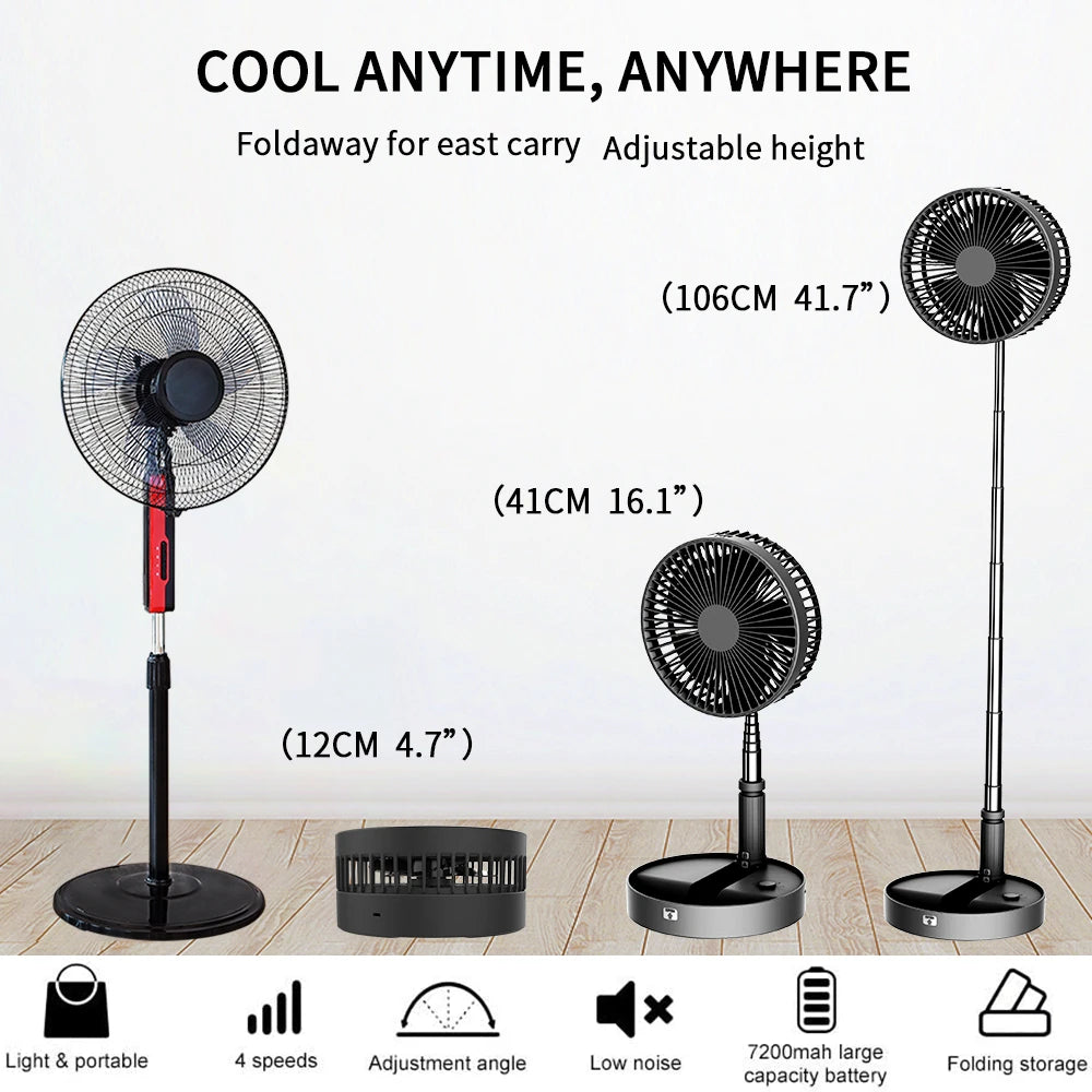 Portable Foldable Desk Fan with Remote, USB & Battery Powered, Timer Cooling Fan