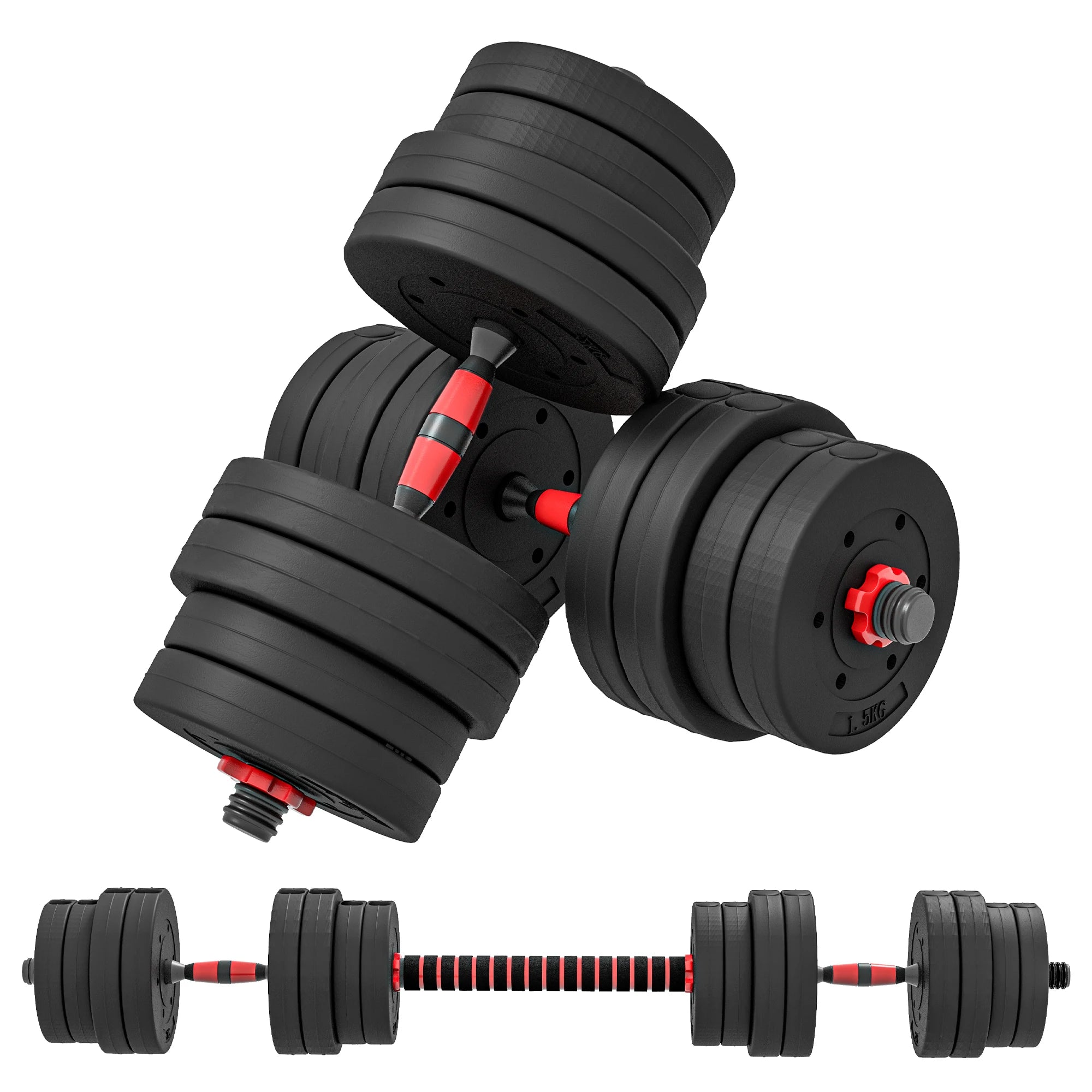 30kg 2-in-1 Adjustable Dumbbell and Barbell Weight Set 16 Plates Home Gym Strength Training for Beginners and Experts