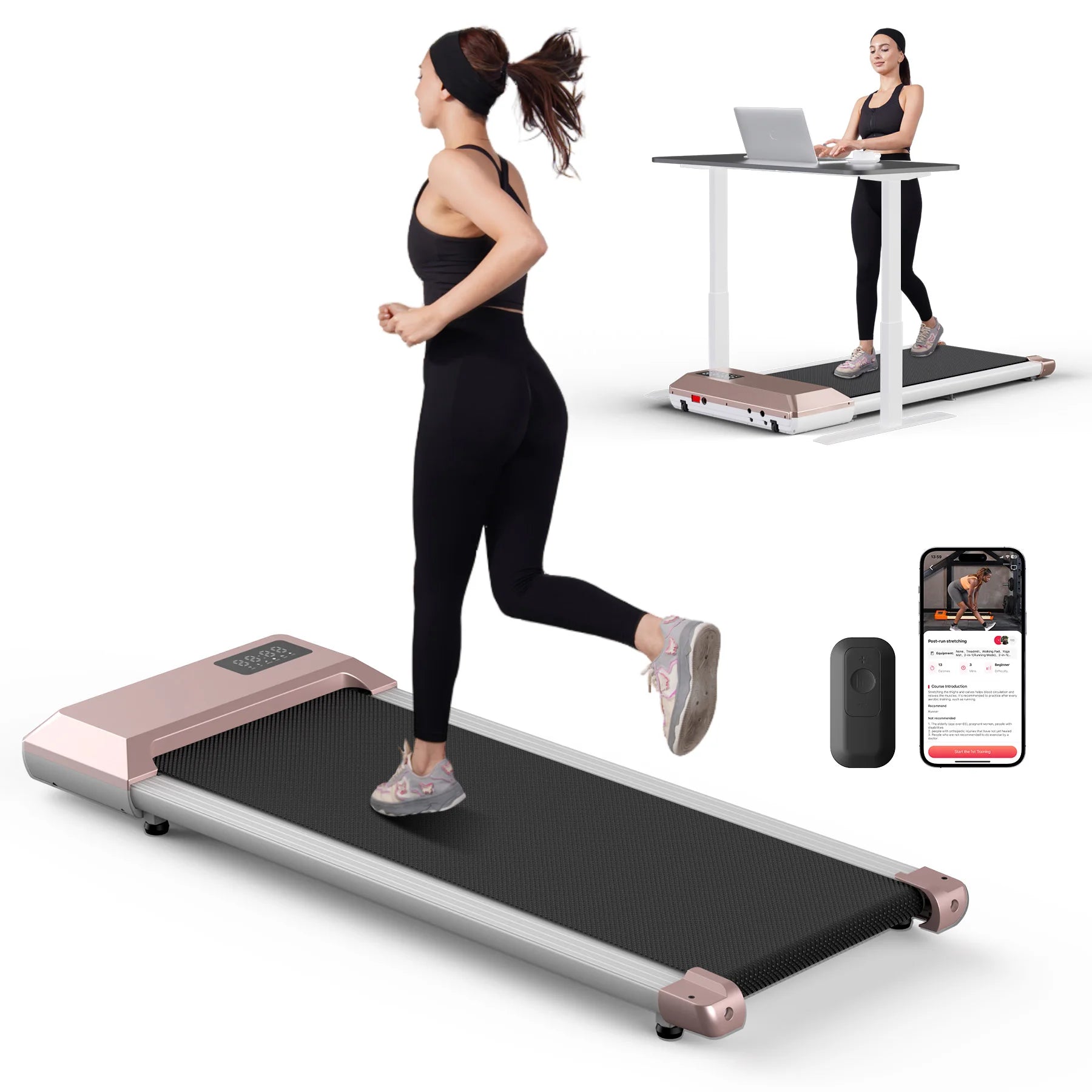 2.5HP Walking Pad Treadmill 300lbs Capacity LCD Display Bluetooth App Connected for Home Fitness