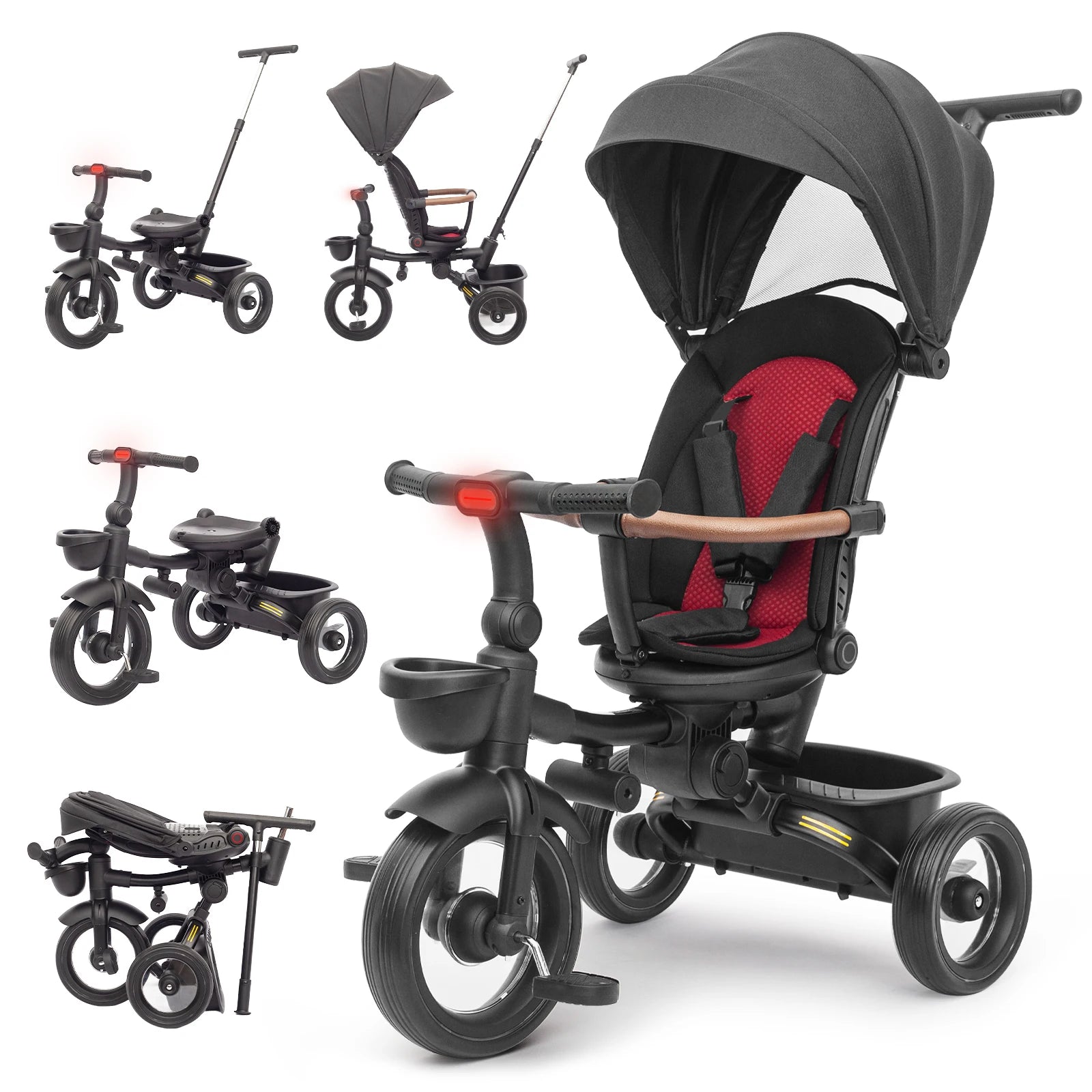 7 in 1 Foldable Baby Tricycle with Canopy Parent Handle Adjustable Kids Trike