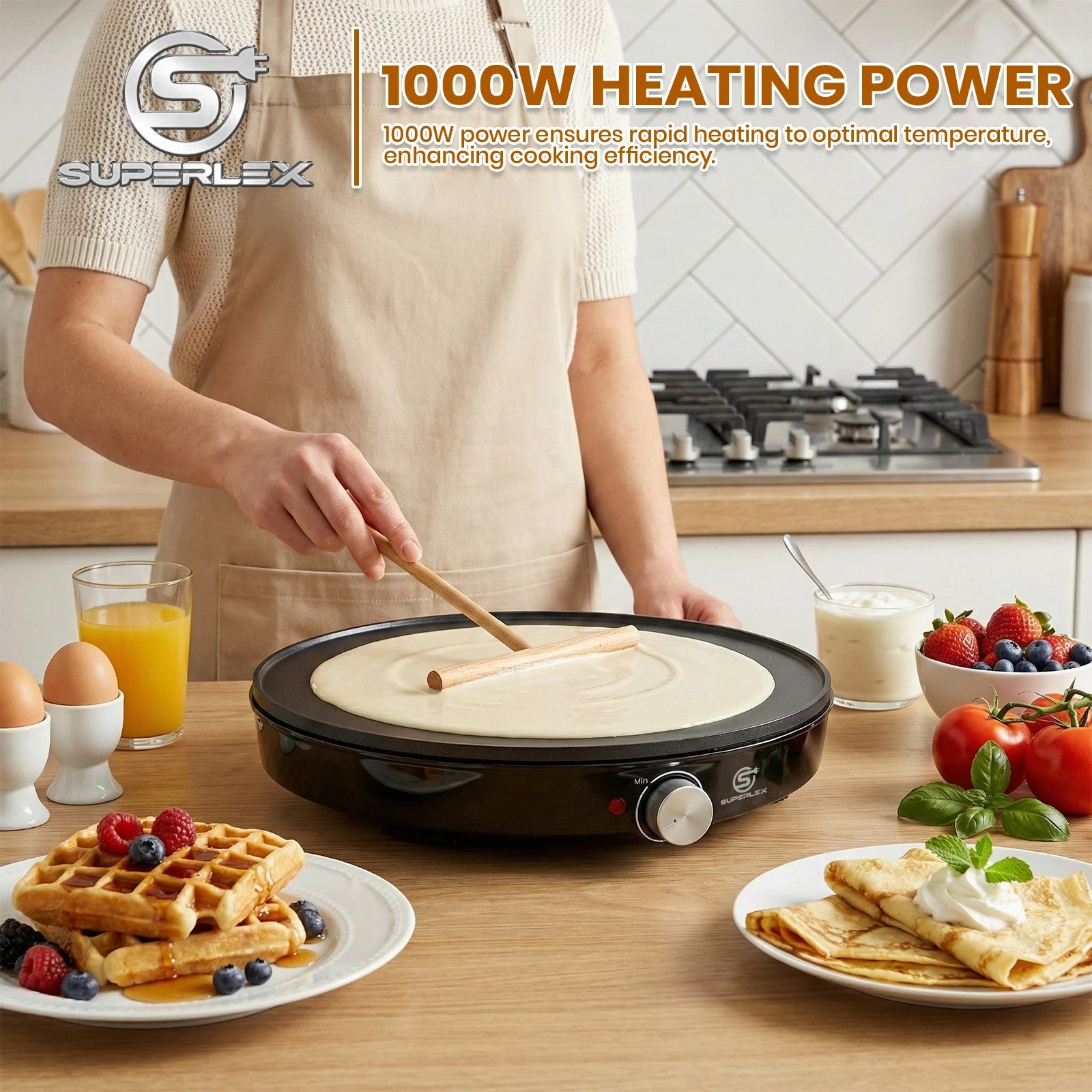 1000W Electric Crepe Maker Non-Stick Pancake Machine 30cm Stainless Steel with Precise Temperature Control for Home Us