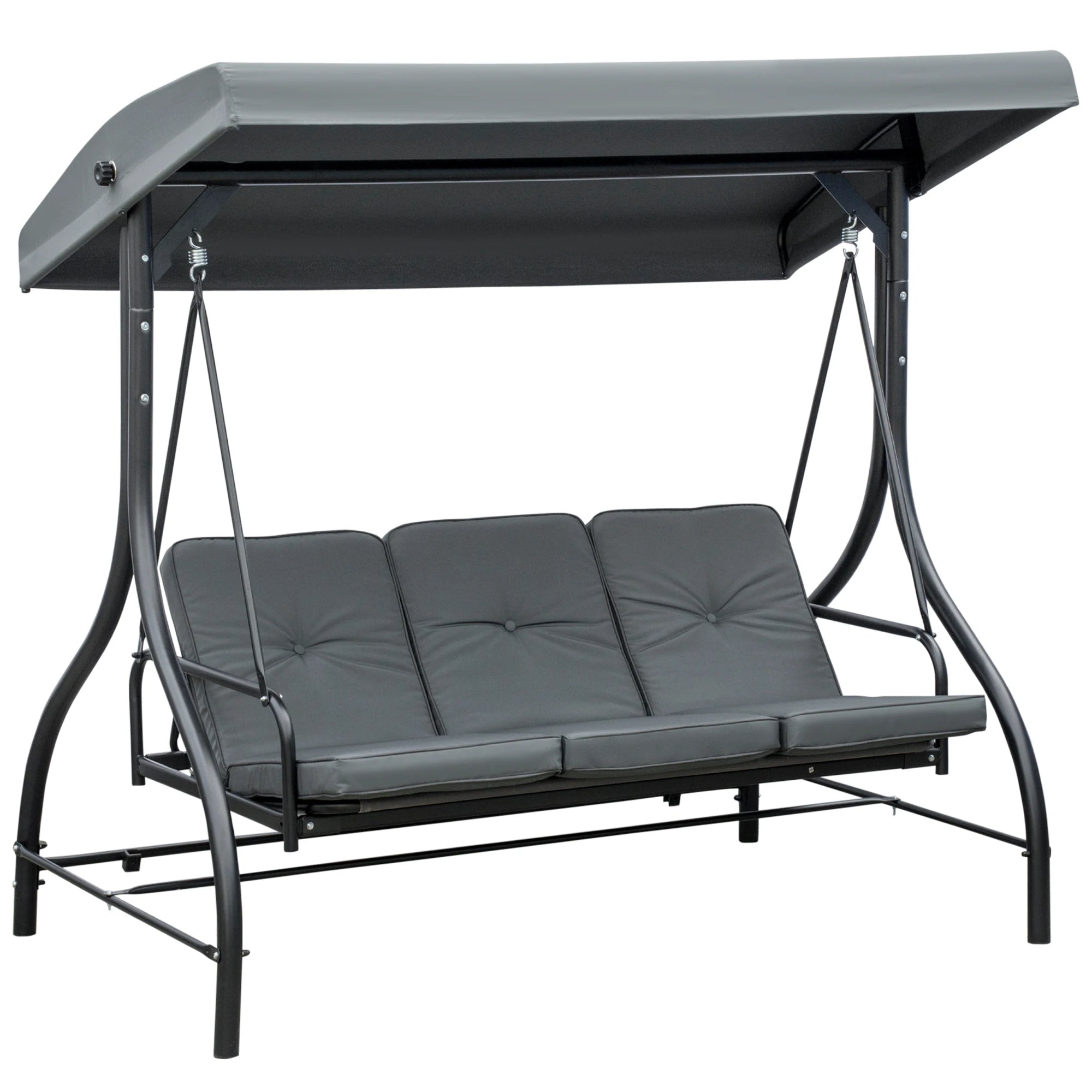 3-Seater 2-in-1 Garden Swing Chair Bed with Adjustable Canopy, Padded Cushions and Metal Frame