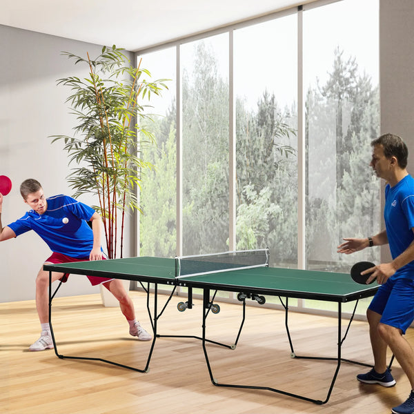 9FT Table Tennis Table, Portable, 4 Wheels, 2 Bats, 3 Balls