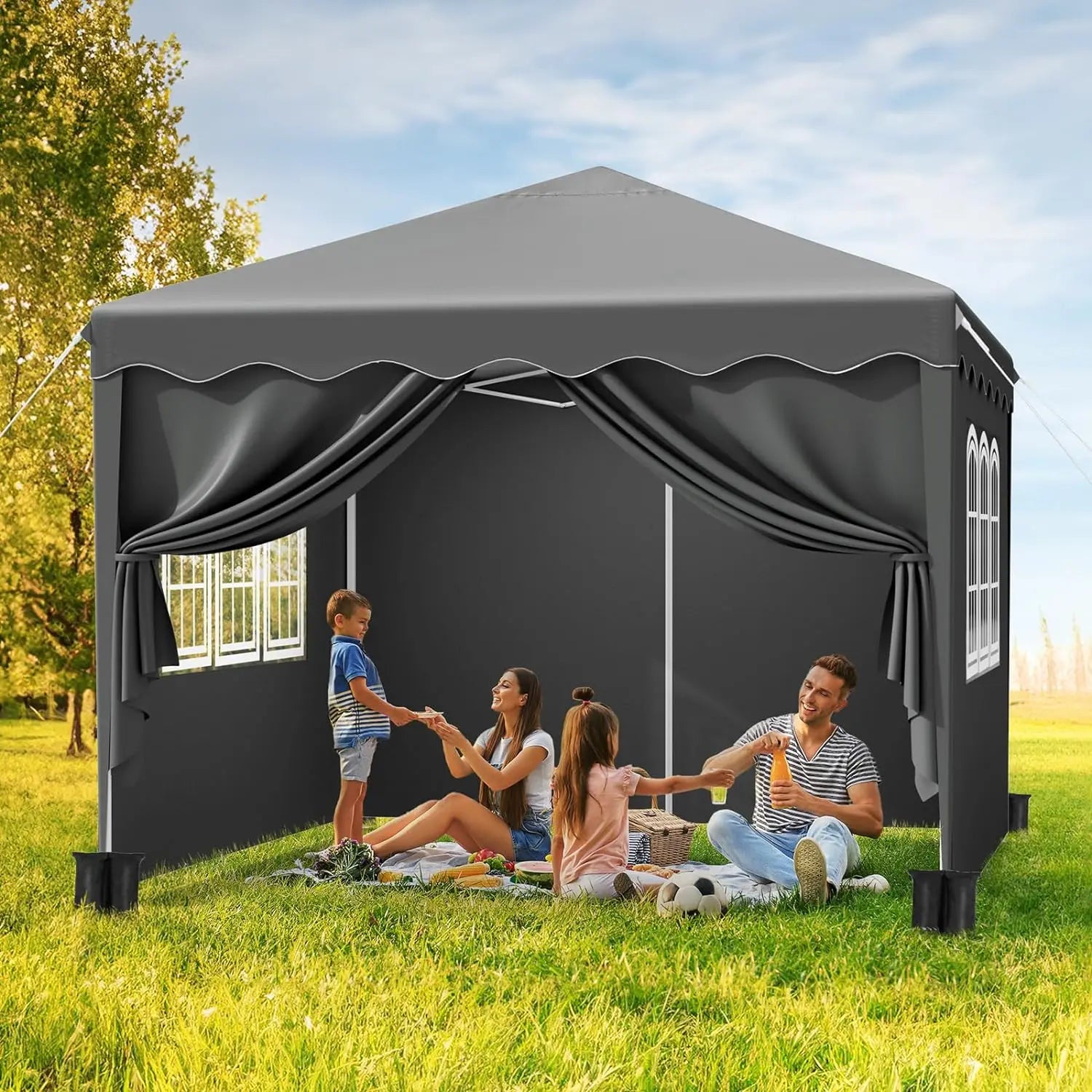 3x3M Pop Up Gazebo with 4 Side Panels Waterproof Party Tent