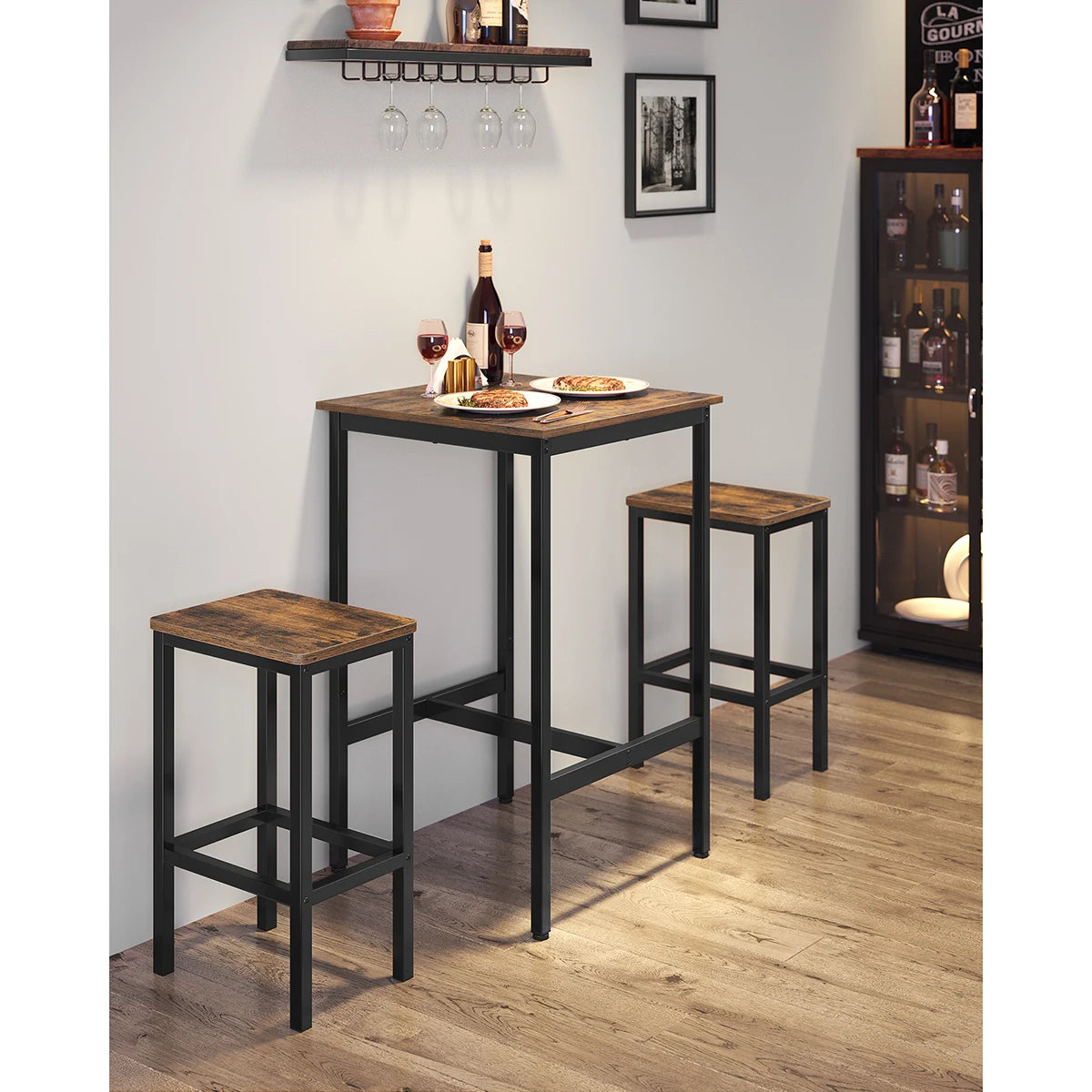 Square Breakfast Bar Table Tall Kitchen Bar Table with Steel Frame