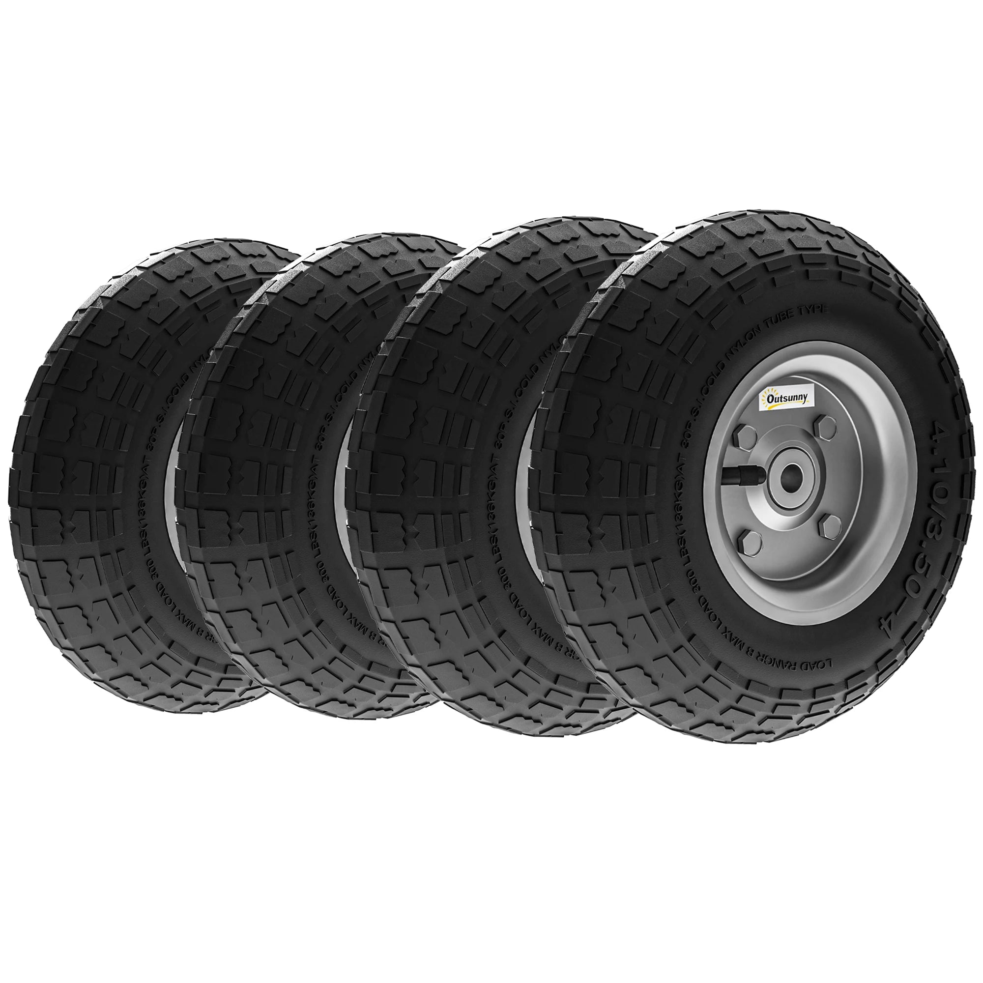 Outsunny Set of 4 Pneumatic Wheelbarrow Wheels | 10" Rubber Replacement Tyres for Garden Carts