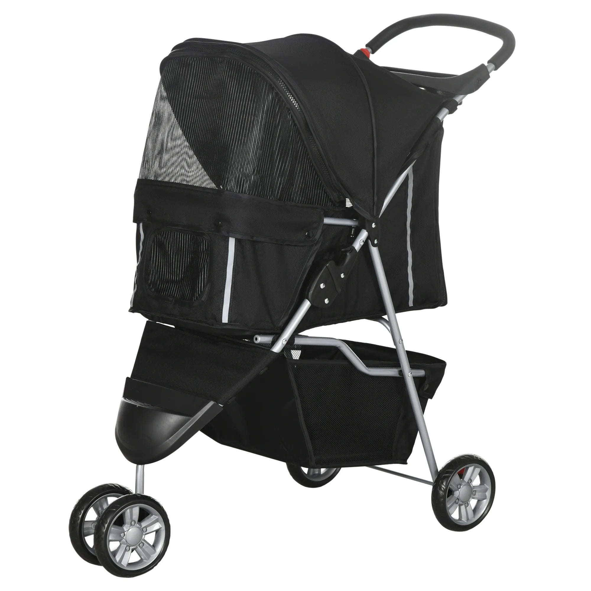 Pet Stroller Pushchair Carrier for Small Dogs & Cats, 3-Wheel Foldable Pet Buggy with Storage and Drink Holder