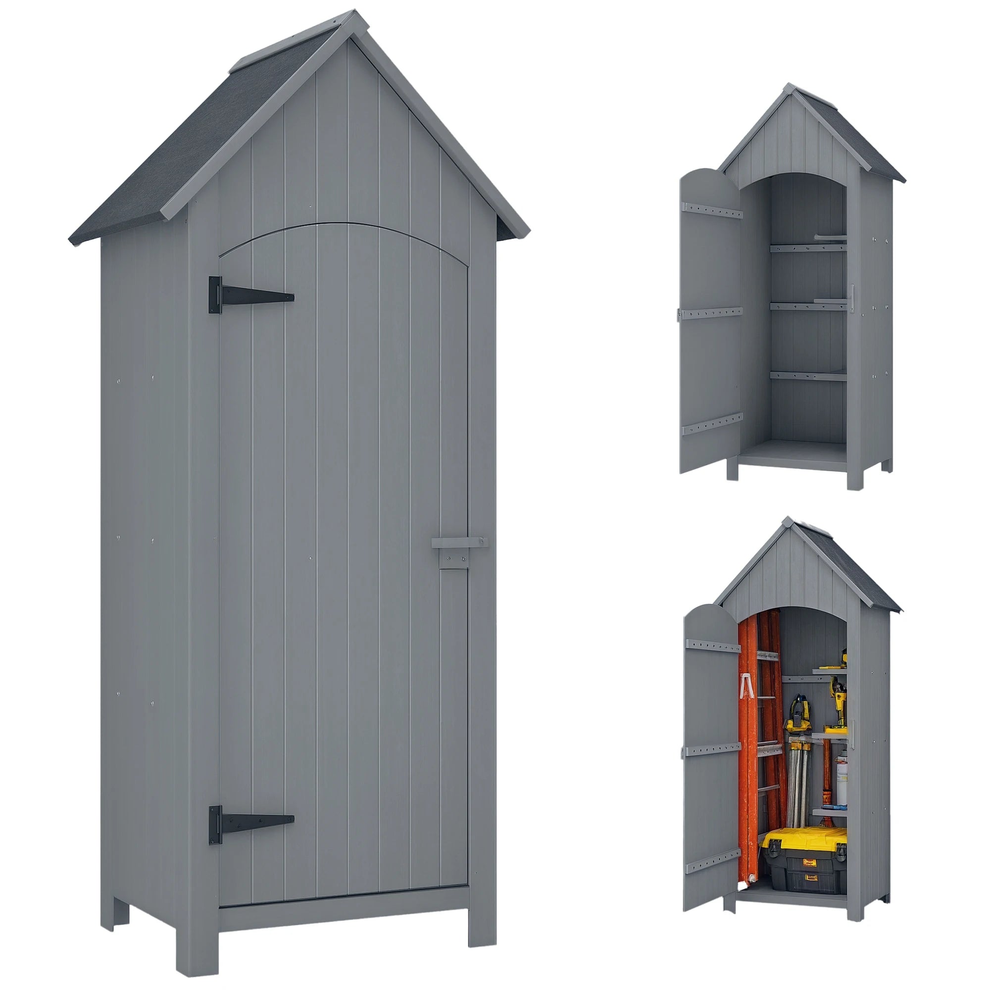 Wooden Garden Storage Shed with 3 Shelves, Tilt Bitumen Roof and Lockable Door