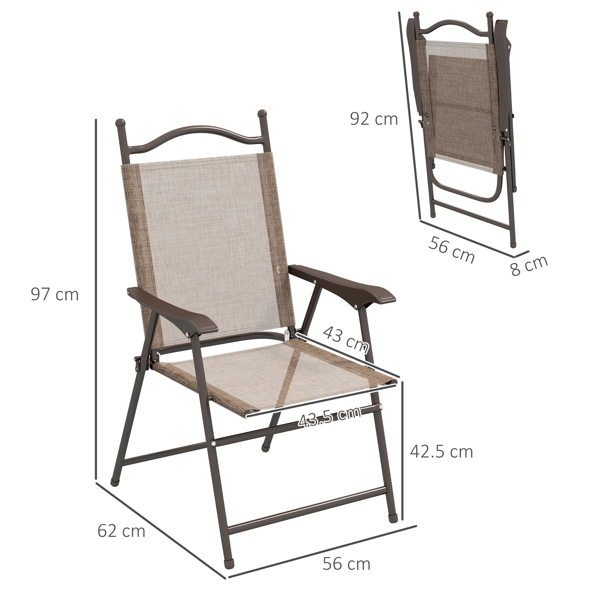 Set of 2 Folding Garden Chairs with Armrests Breathable Mesh Outdoor Patio Seating